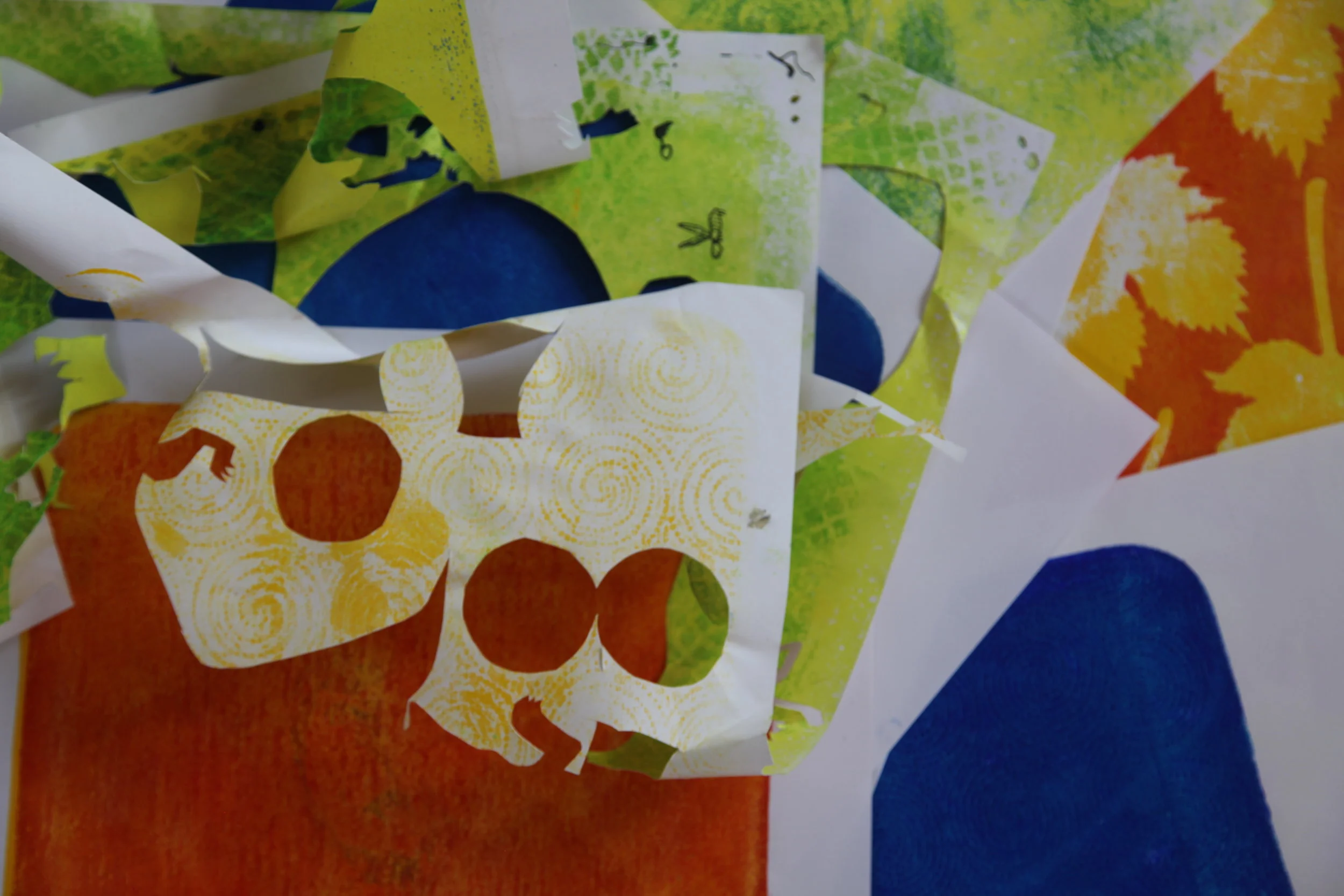 Hand printed sheets to collage