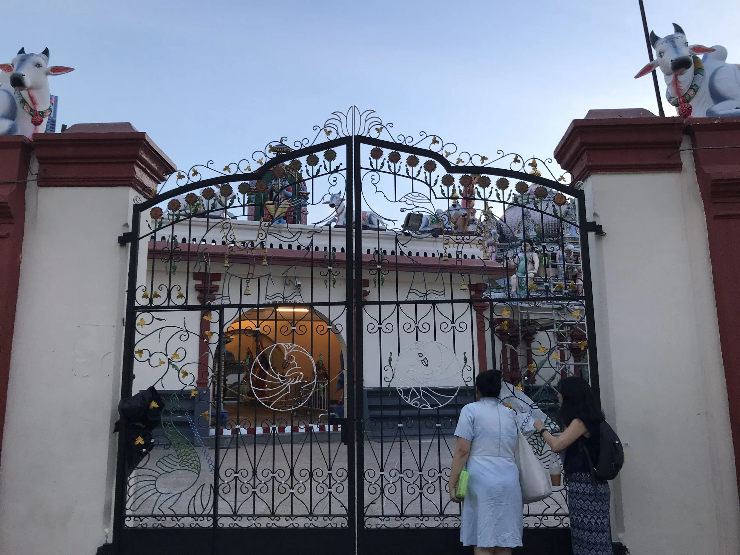 Sneaking a peek into the Sri Mariamman Temple during one of our site recces