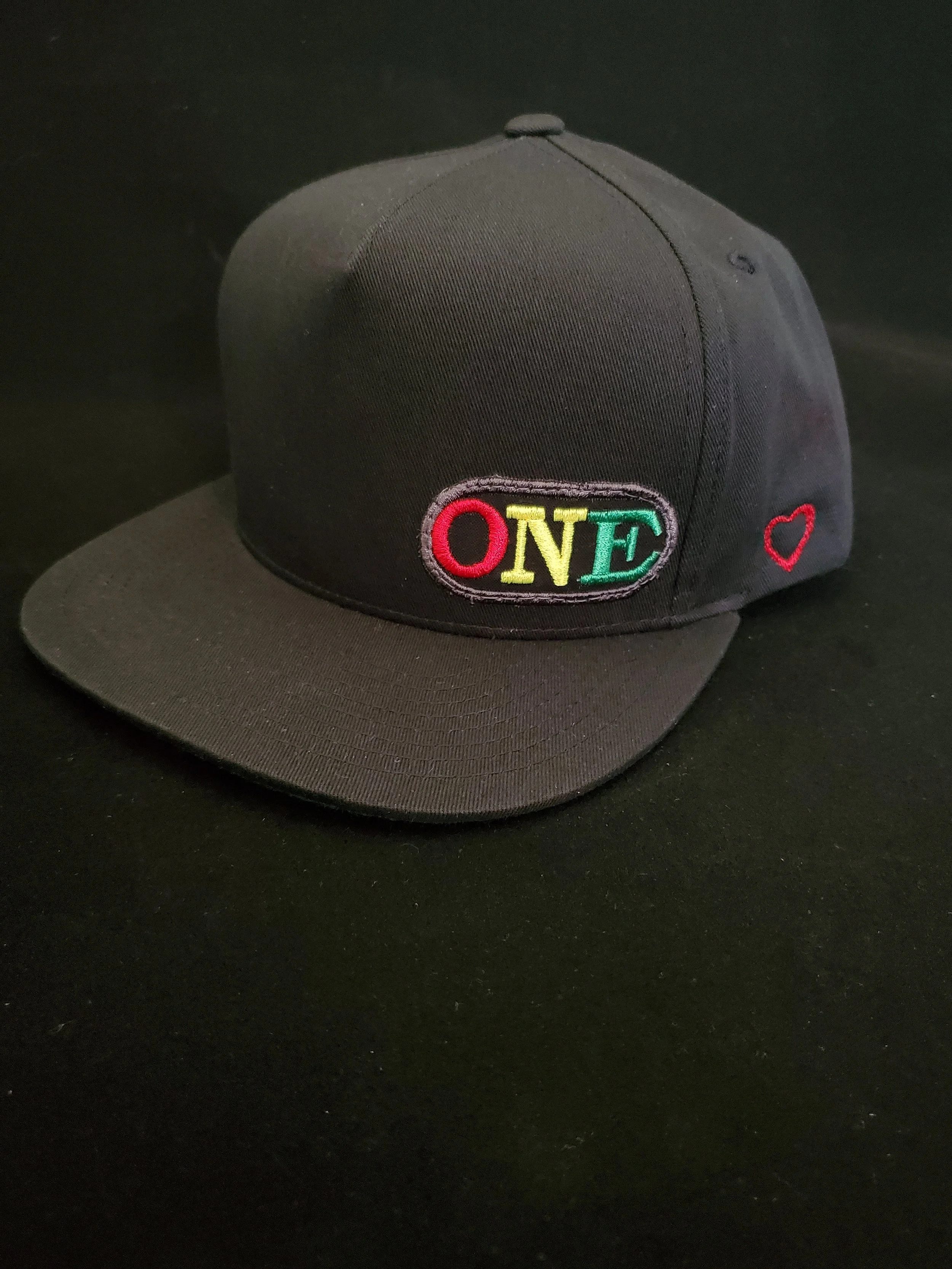 *ONE* Black "Short" Flat Bill Snapback