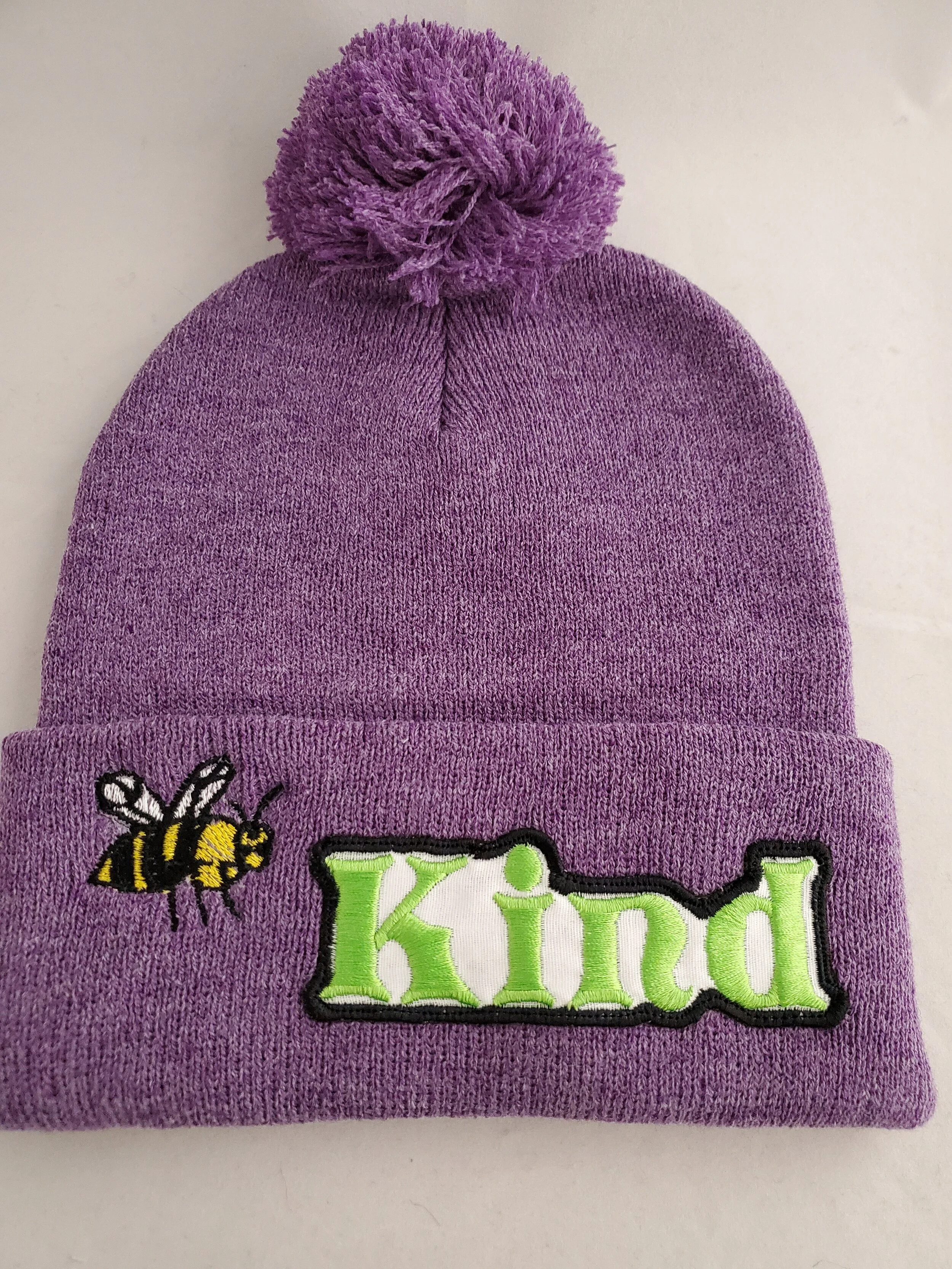 *Bee Kind* Purple Pom Pom Beanie