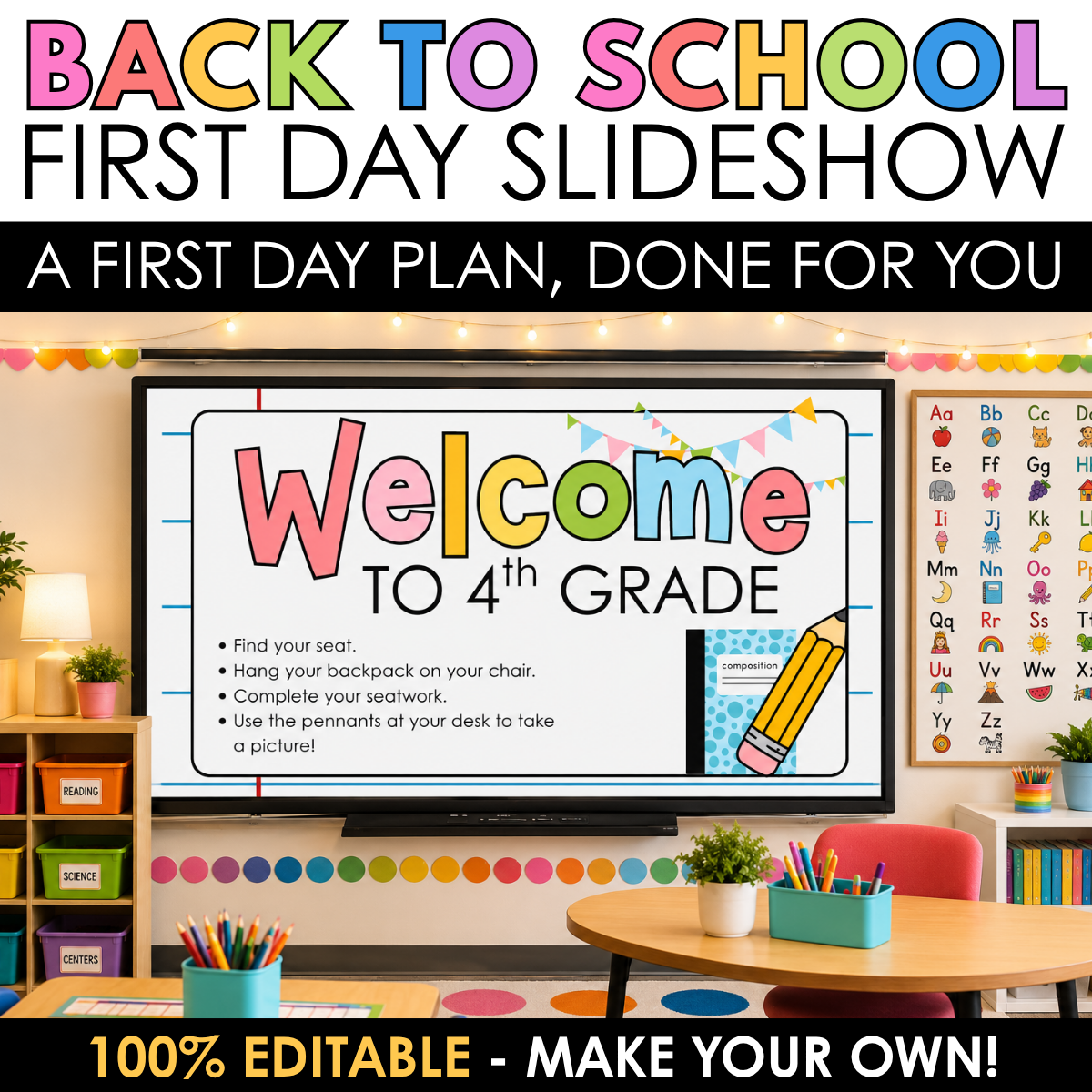 Editable First Week of School Teaching Slides Back to School Slideshow