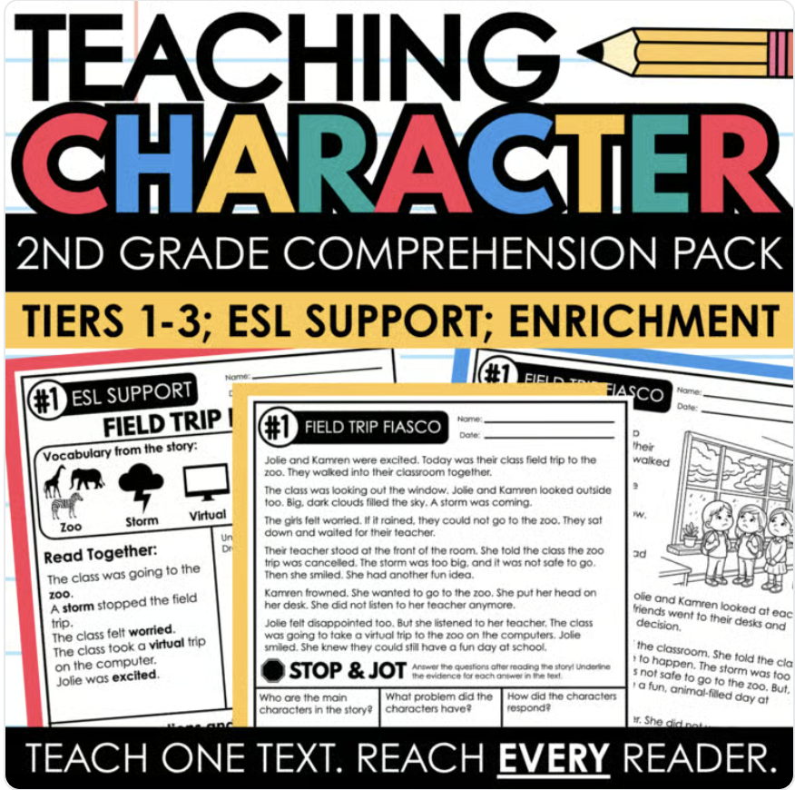 Teaching Character Traits Character Analysis Reading Comprehension 2nd Grade