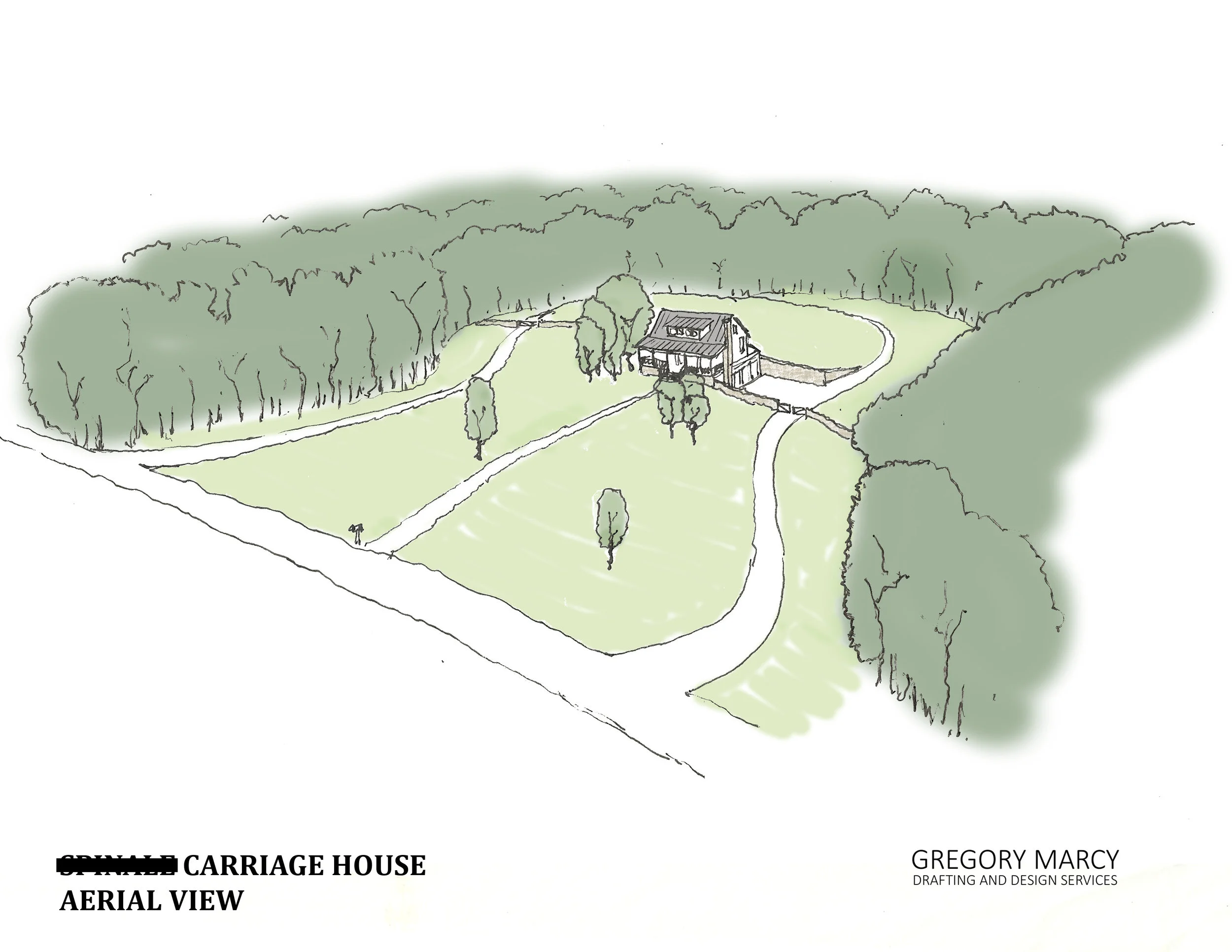 Carriage house aerial hand drawing