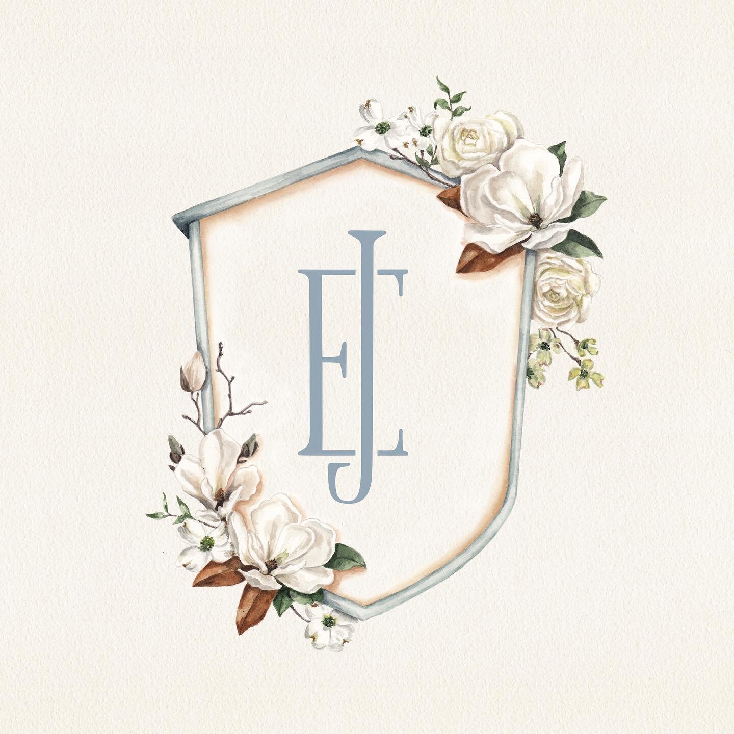 A simple crest can go a long way🤍 loved this one for E&amp;J to wed this July✨ magnolias, dogwoods, cool blues and warm earth tones ☁️
#weddingcrest #watercolorcrest #luxurystationery #watercolorweddingstationery #paperbetty #watercolorweddinginvita