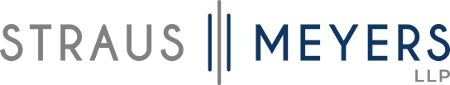 Logo of Strauss Meyers LLP with company name in gray and blue text separated by a vertical line