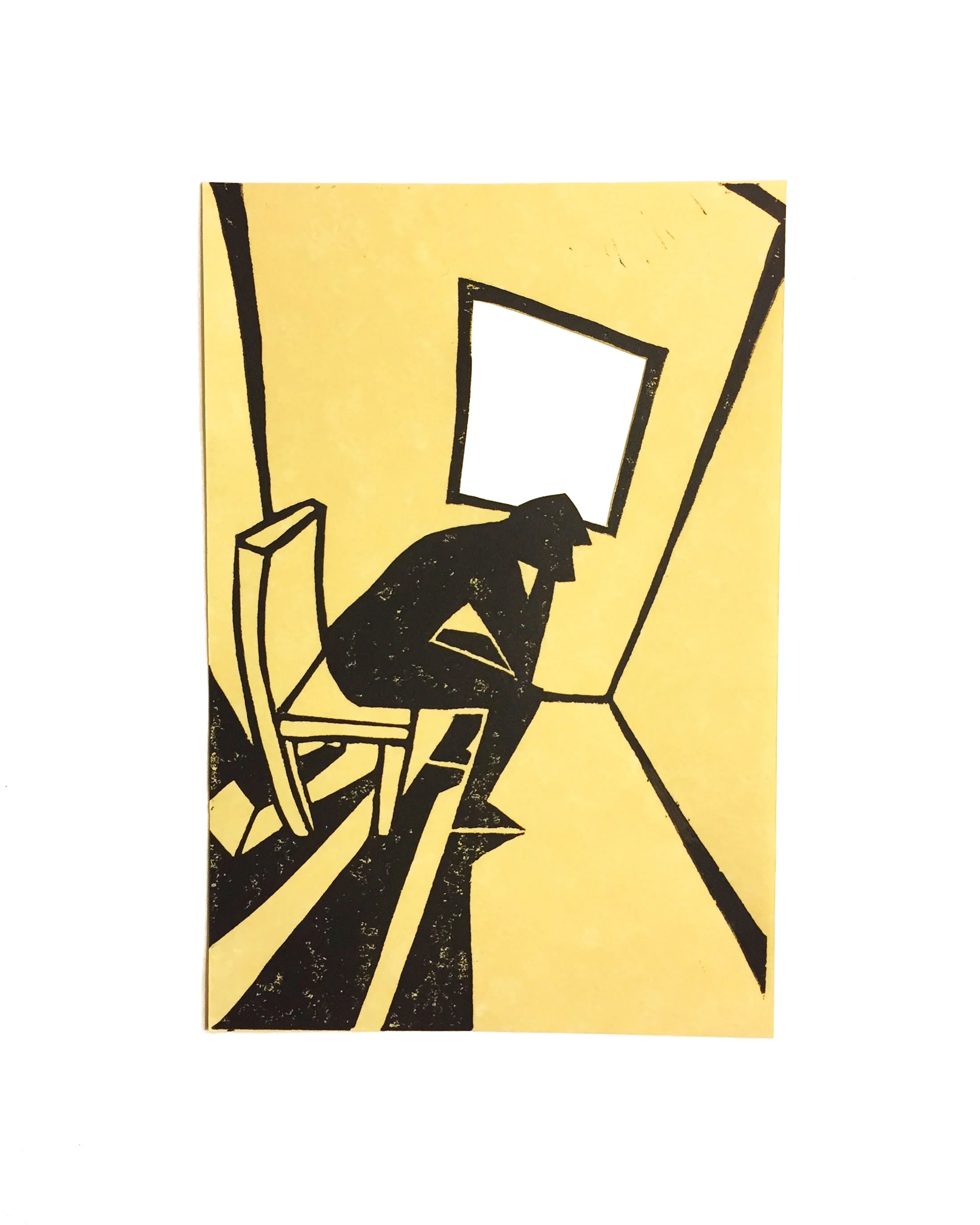 Window . Linocut and Chine Collé. 2017. 4x6"