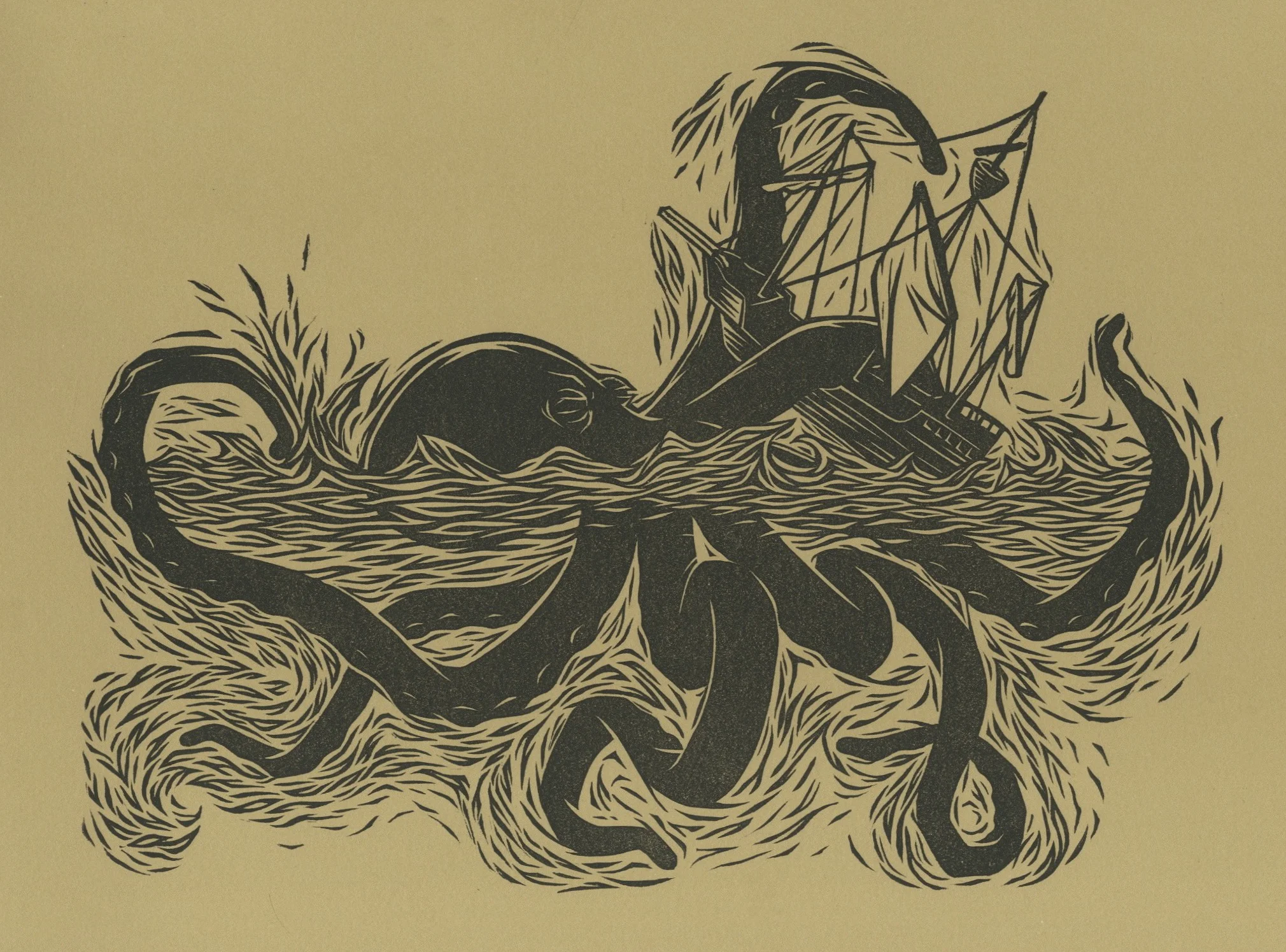 Ghost Ship . Linocut. 2011. 9x12"