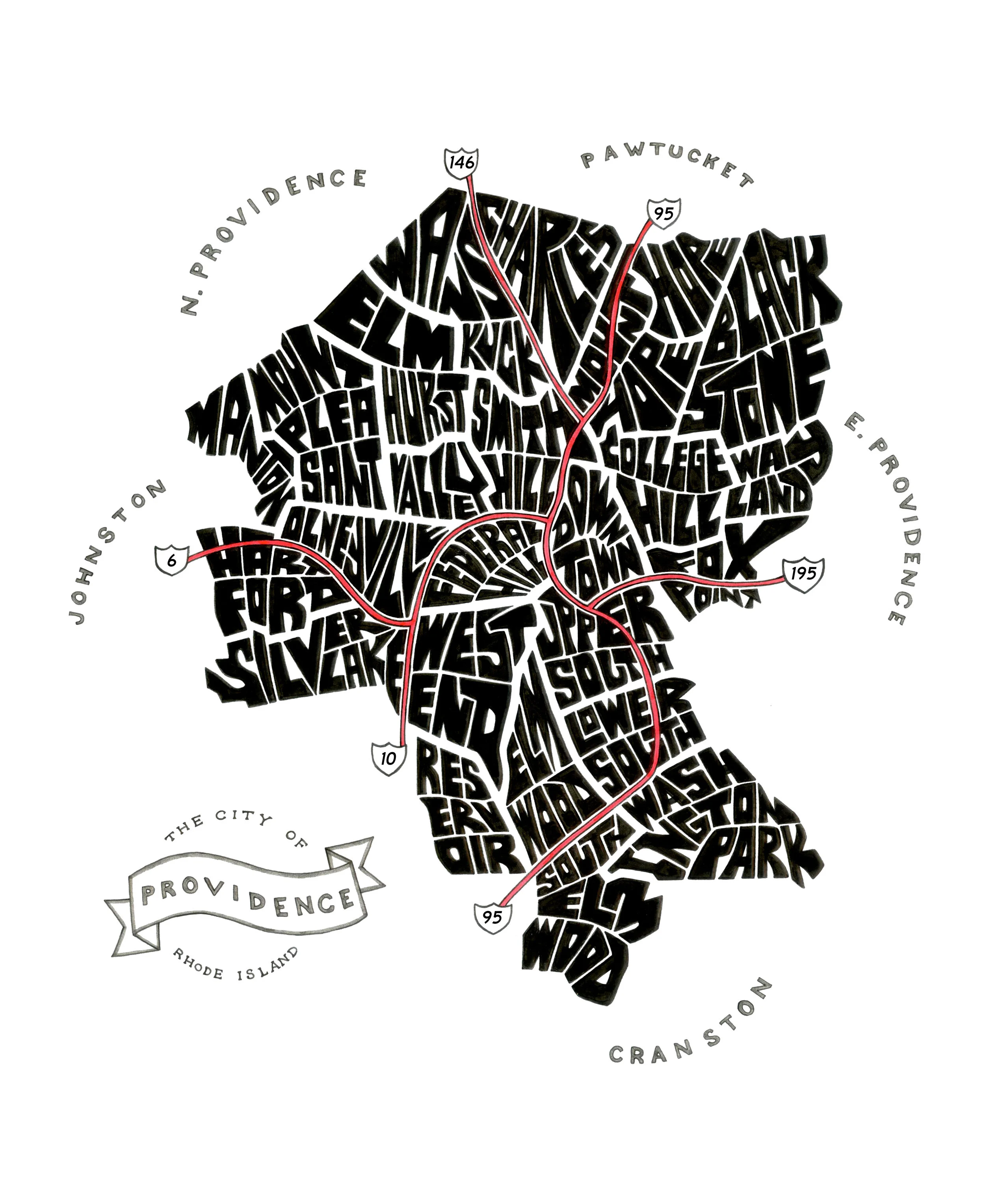 Providence Typography Map. Ink. 2015. 18x24"