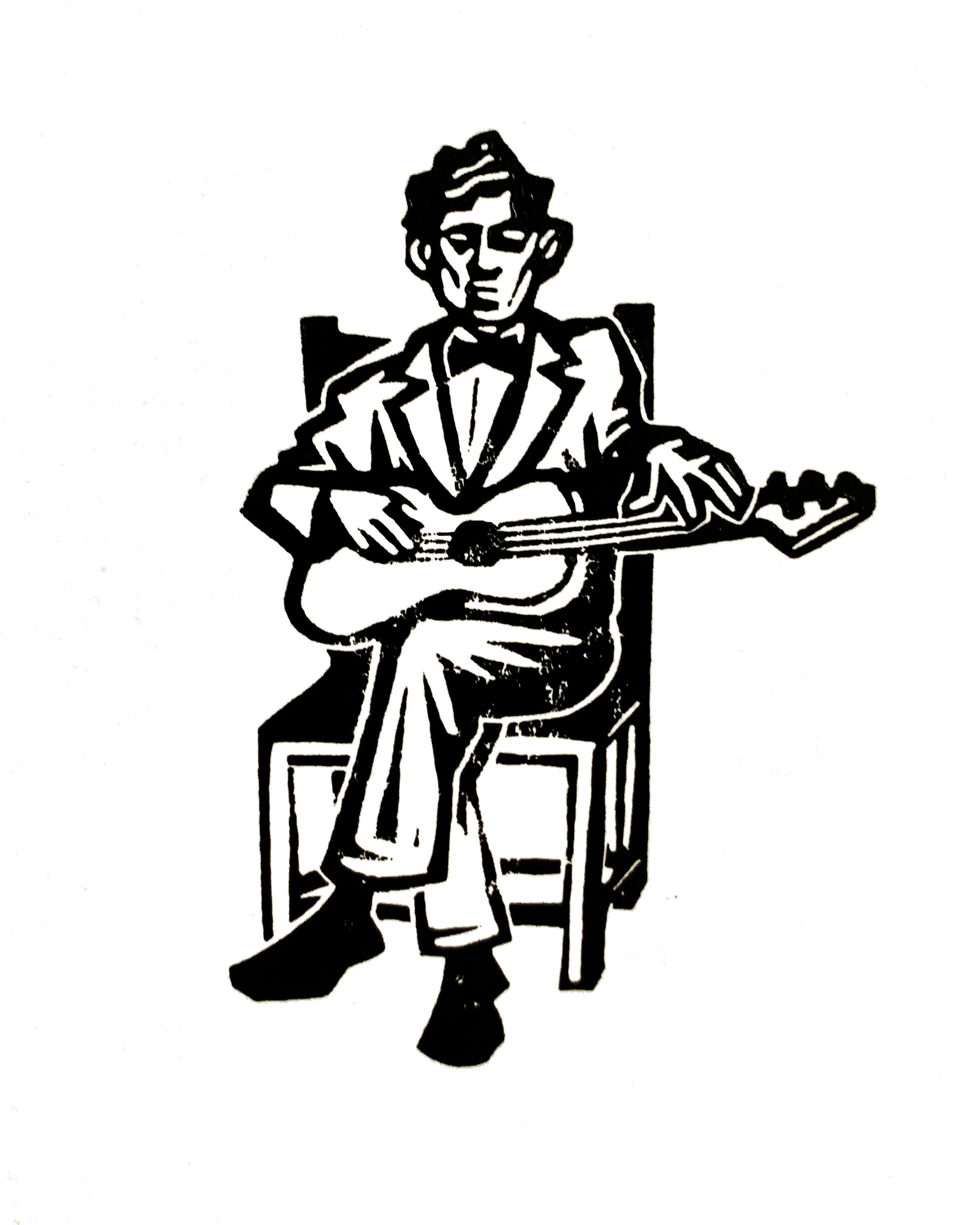 Charley Patton . Linocut. 2019. 2½x3½”