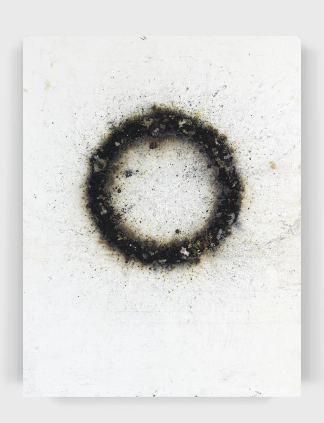  Burnt#78, 2023  
Gunpowder soot & charcoal on a painted wooden panel.  (14.5 x 16 x 1.75 in.)   