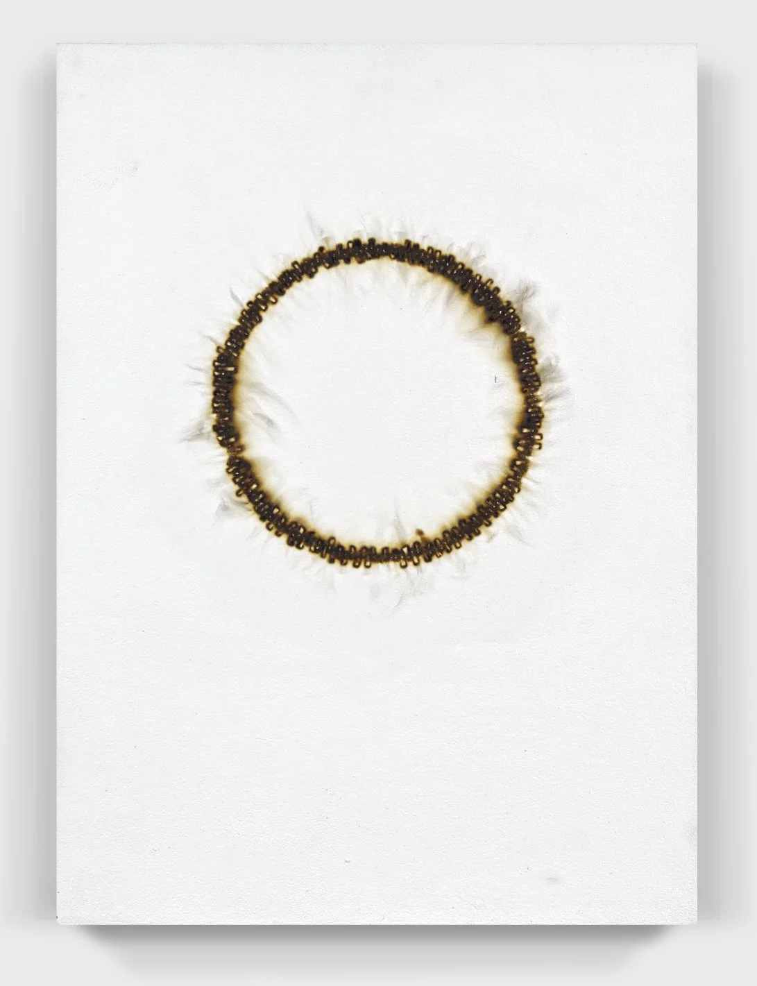   Burnt#102, 2024   
Burnt match heads on a painted wooden panel  (16 x 22 x 4 in.)   