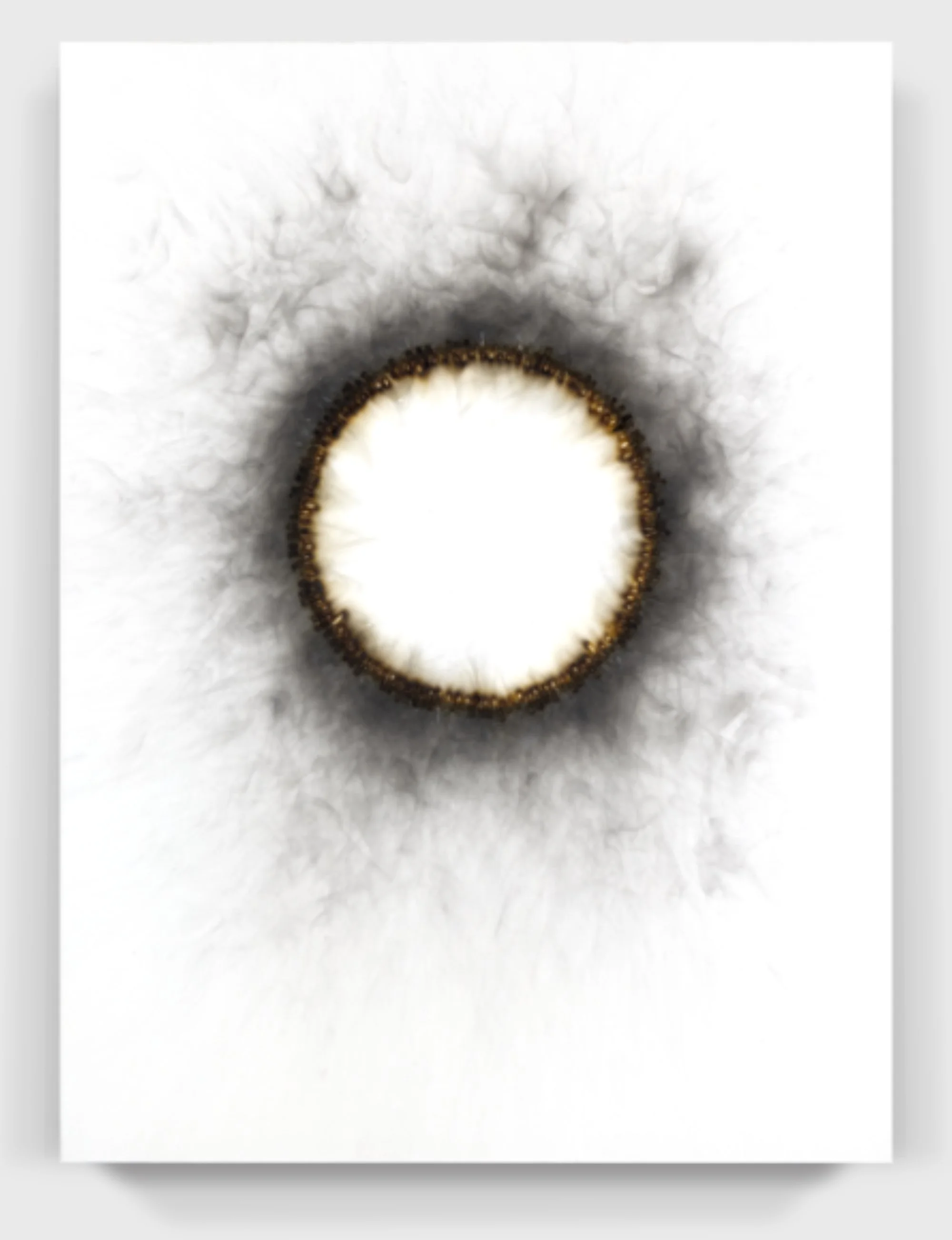  Burnt#140, 2026  
Kerosene soot, burnt match heads on a painted wooden panel.  (24 x 32 x 1.75 in.)   