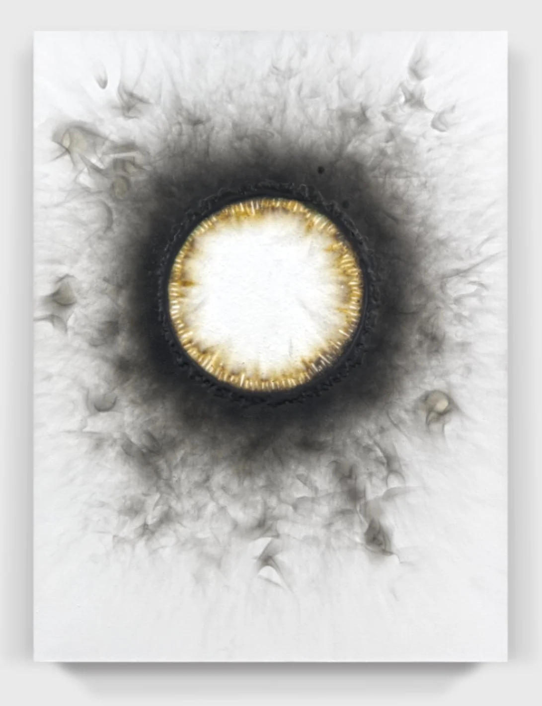  Burnt#142, 2026  
Kerosene soot, burnt match heads & encaustic on a painted wooden panel.  (24 x 32 x 1.75 in.)   