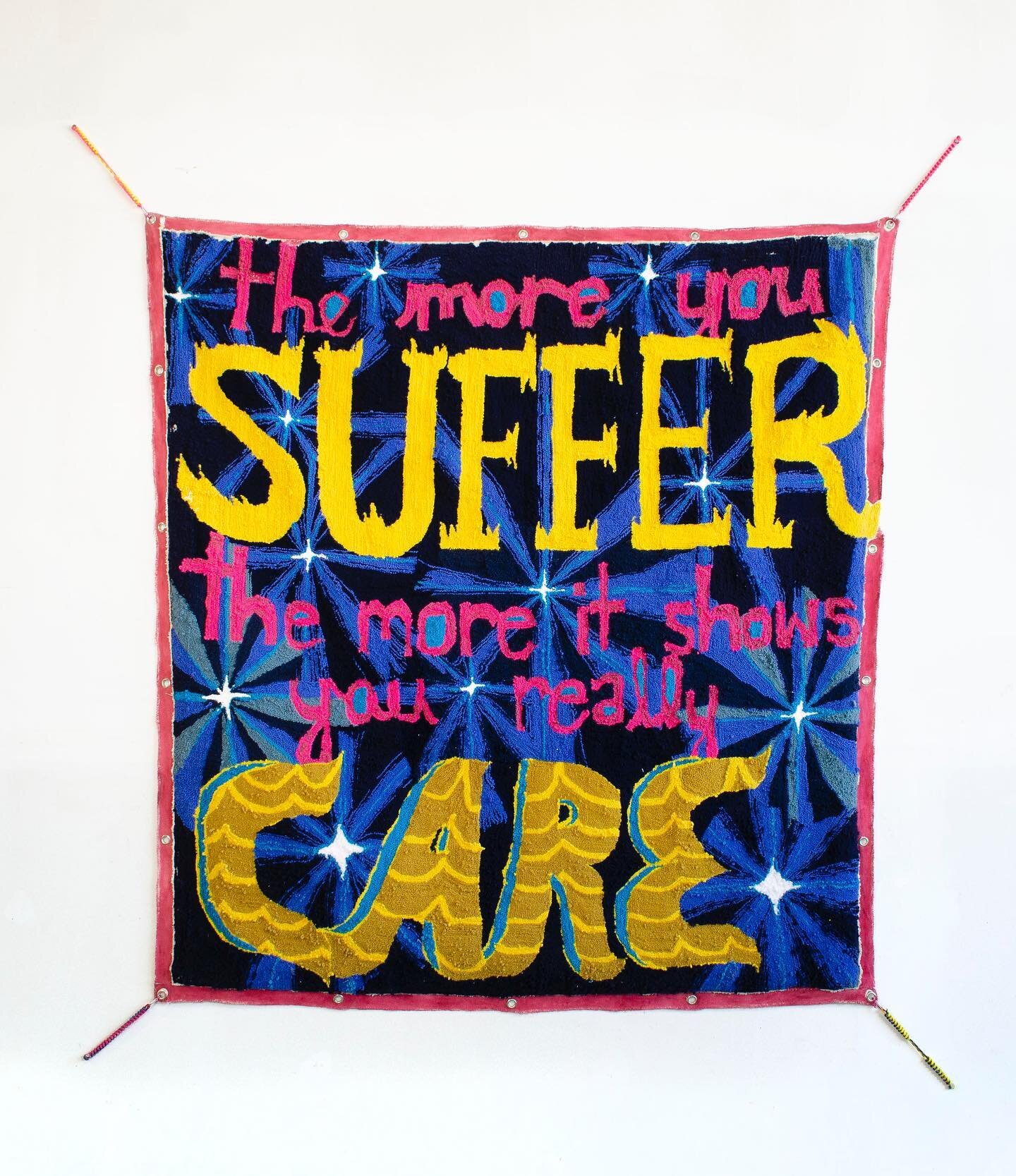 Happy Valentines Day 😉

&ldquo;The More U Suffer&hellip;&rdquo;, 2022, metal grommets, caribeaners, monkscloth, acrylic and wool yarn, paracord, canvas, 63h x 57w in.

I started on this piece in 2019! Happy to see it finally finished.