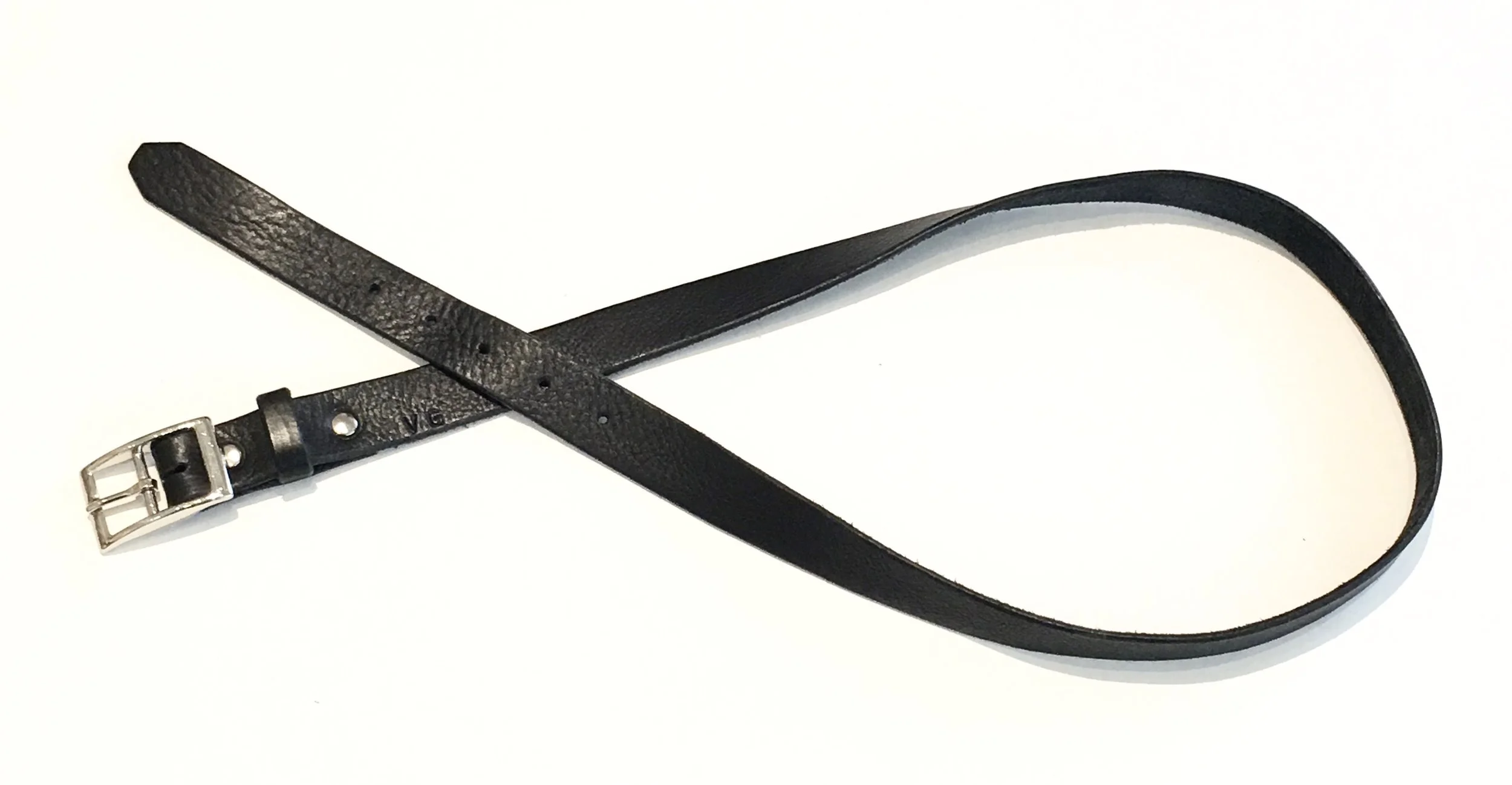 Black leather dress belt with polished nickle buckle. $125..jpg