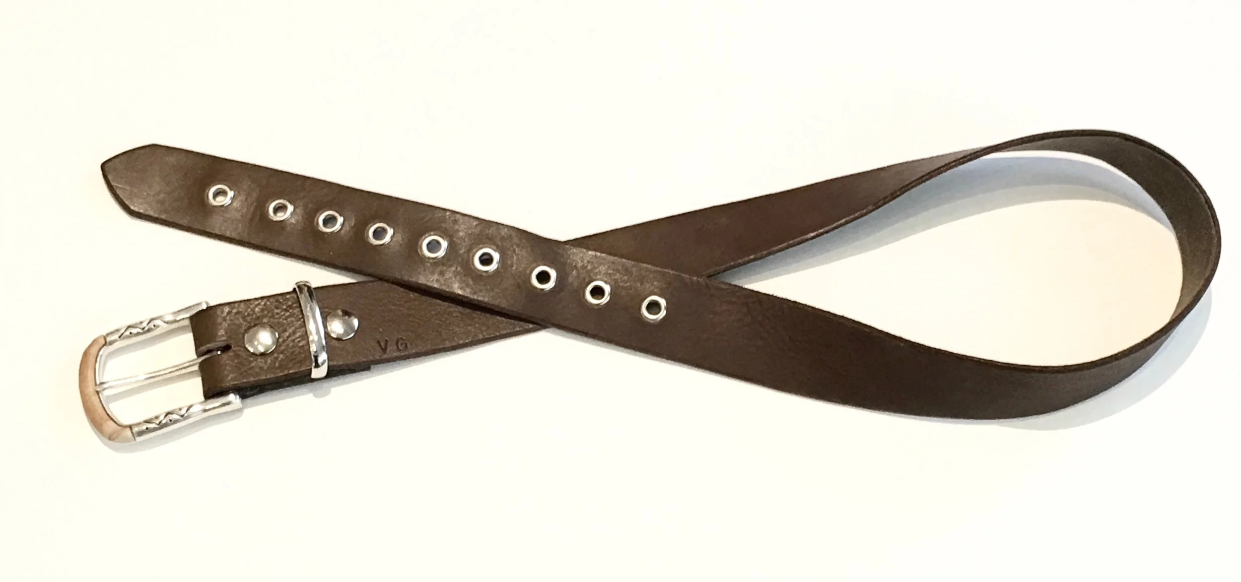 Brown Leather Belt with polished nicklel and Mojave style buckle. $148..jpg
