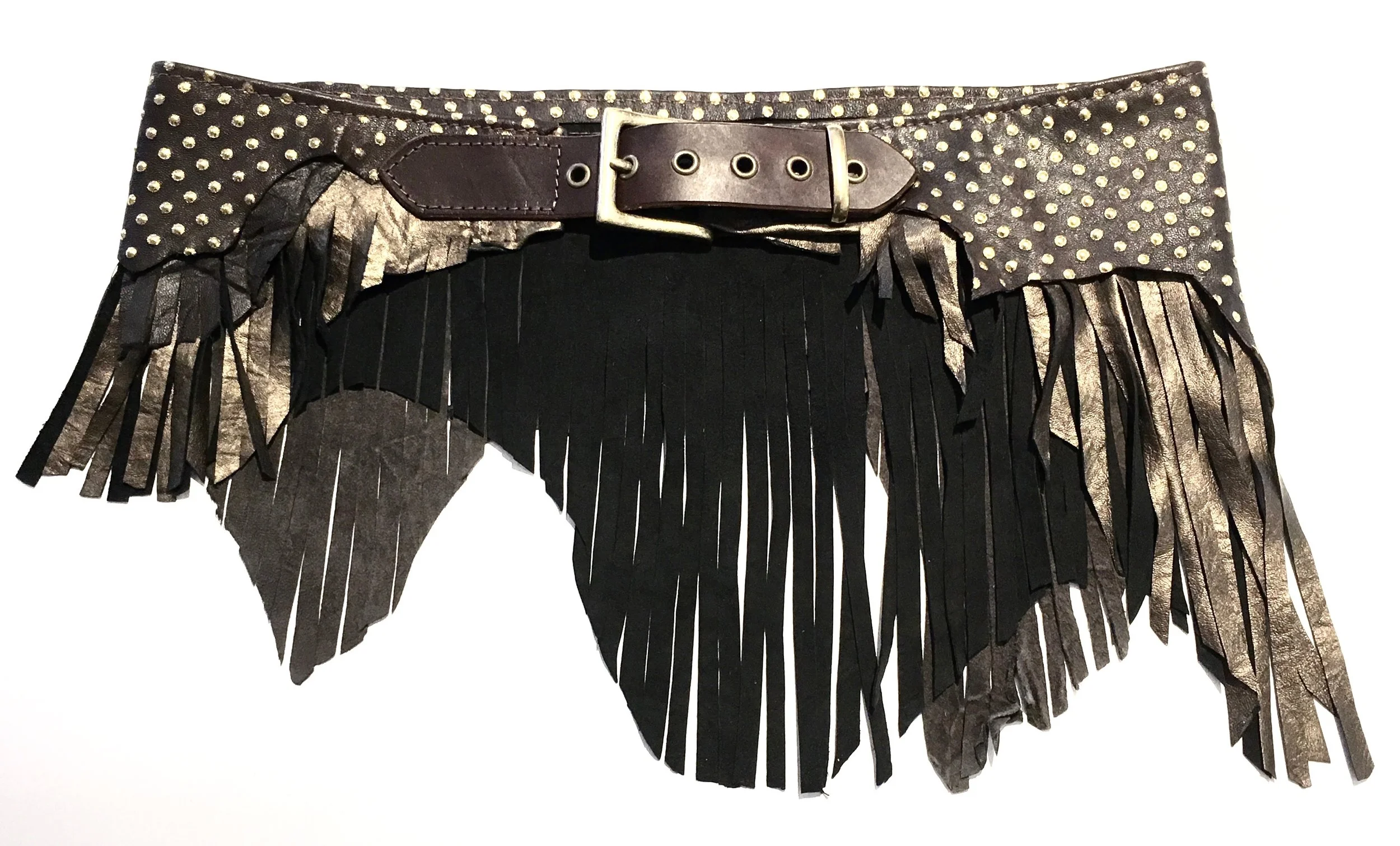 Espresso brown lambskin with embossed gold metallic studs. Antiqued brass buckle. $320..jpg
