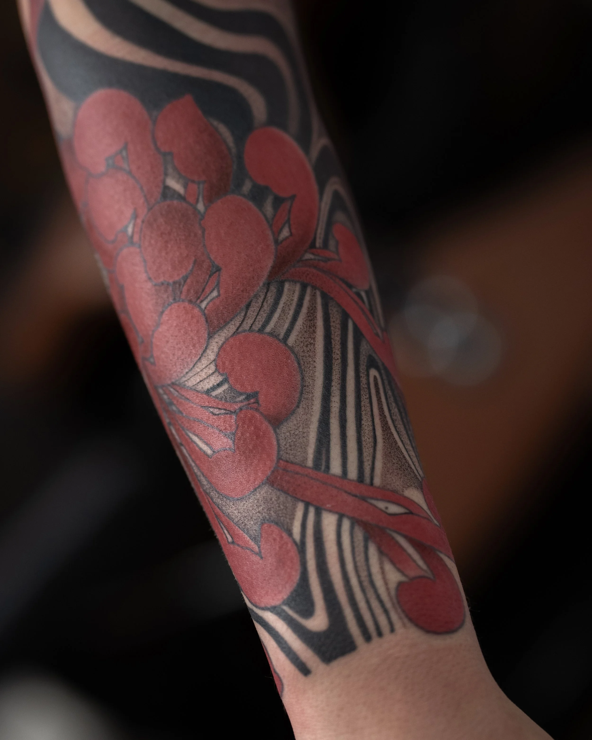 line work fluidics color tattoo dotwork