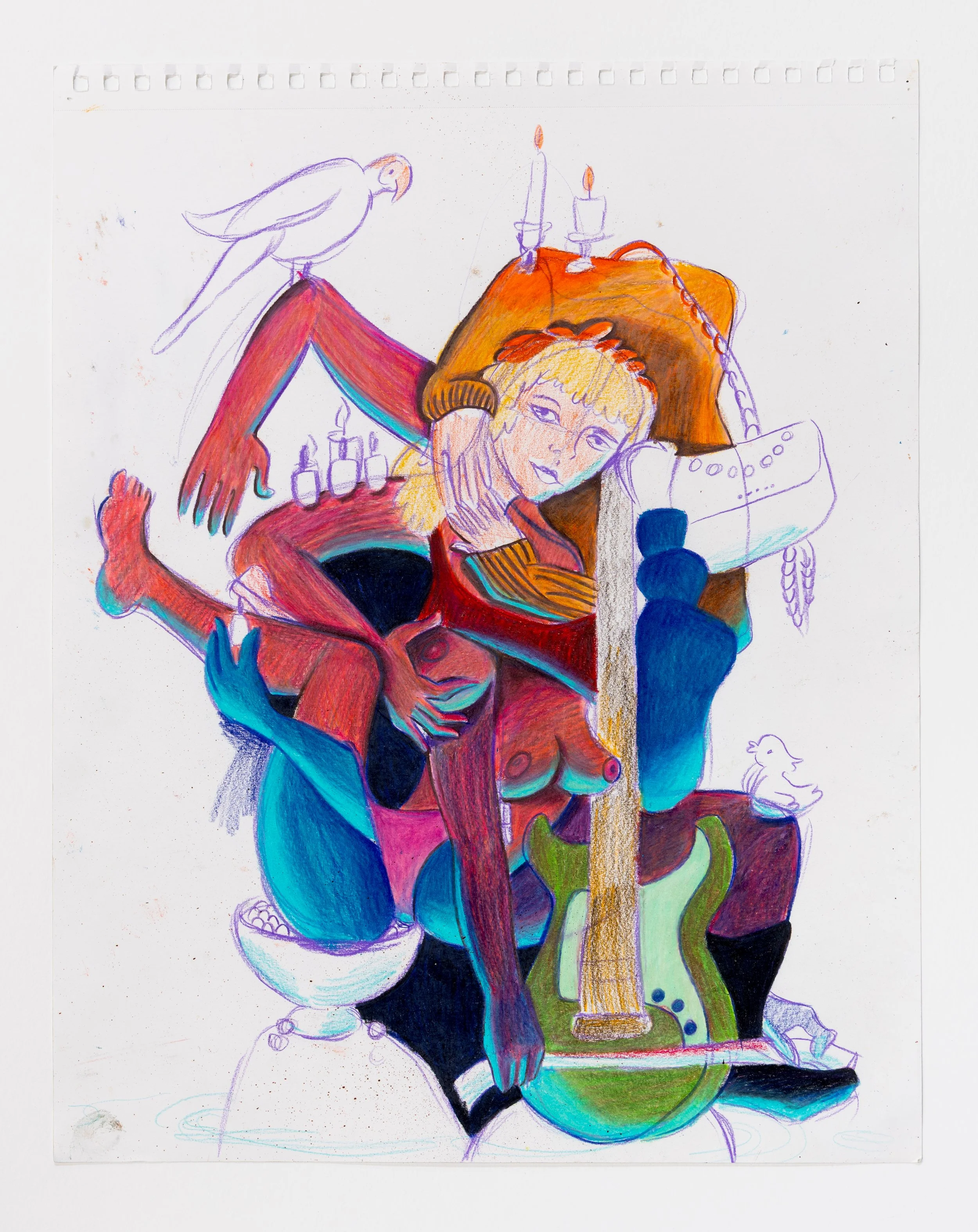  Watercolor and colored pencil on paper, 24×18 inches, 2025. 