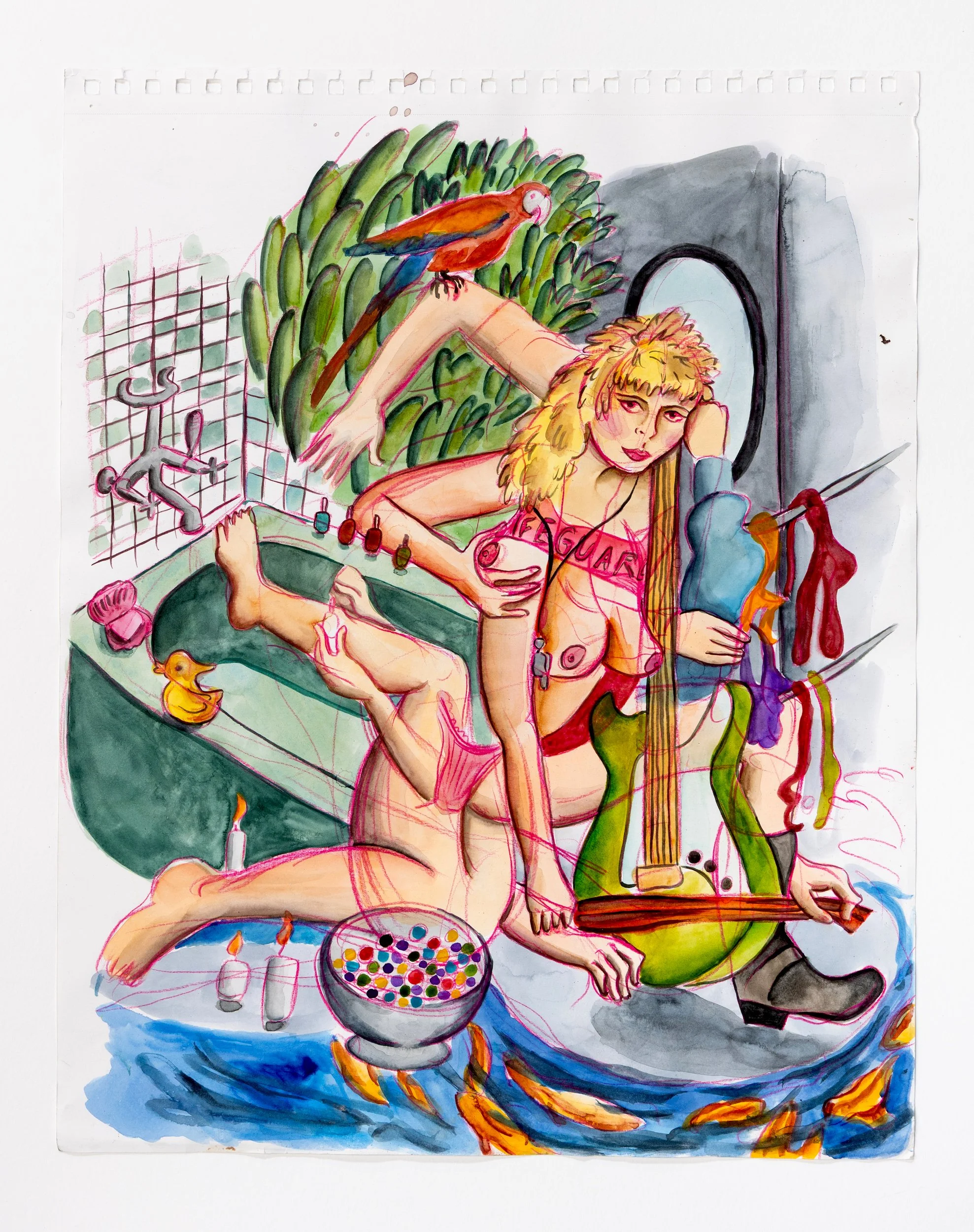  Watercolor and colored pencil on paper, 24×18 inches, 2025. 