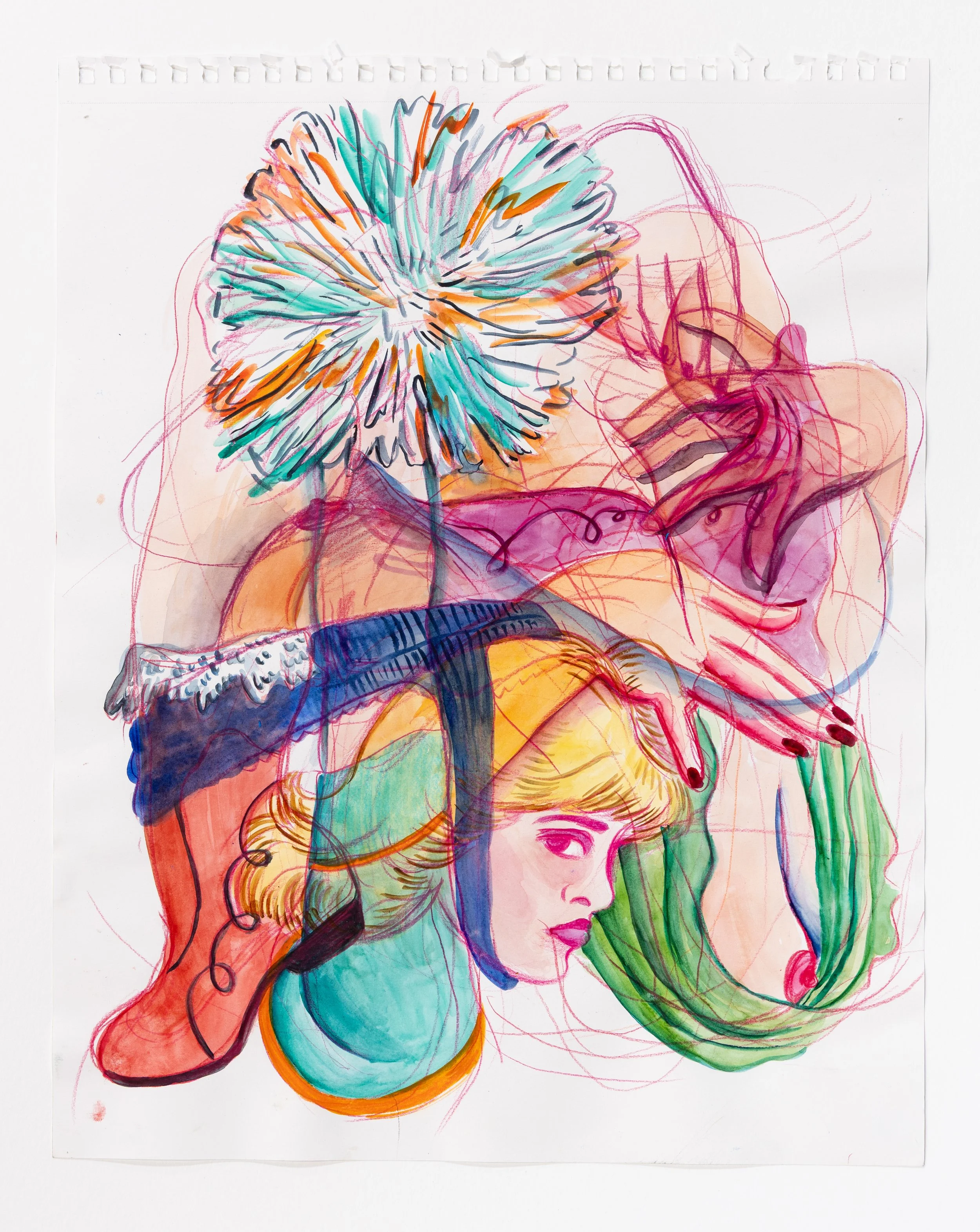  Watercolor and colored pencil on paper, 24×18, 2024. 