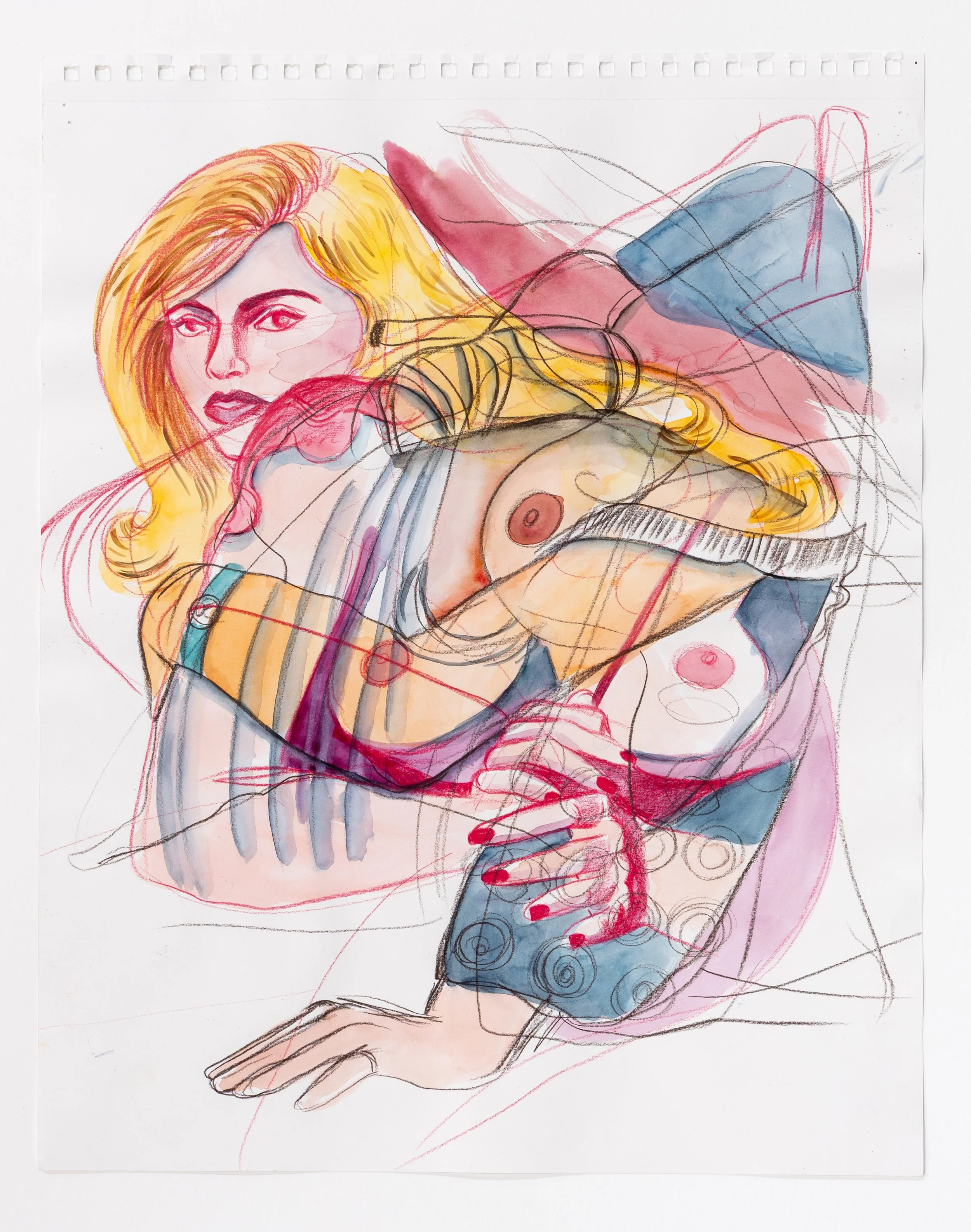  Watercolor and colored pencil on paper, 24×18, 2024. 