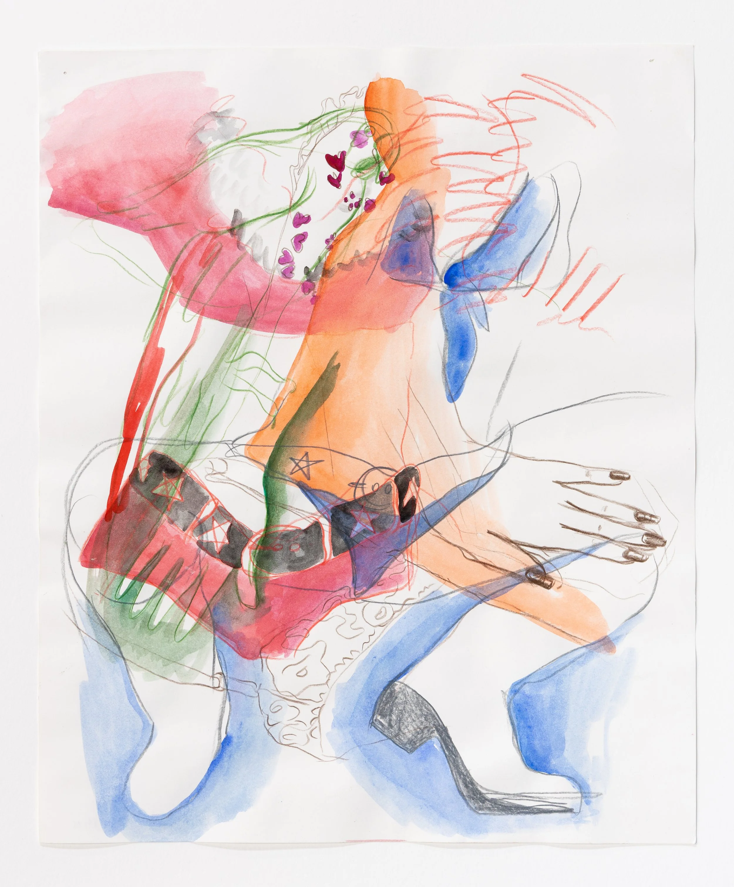  Watercolor and colored pencil on paper, 24×18, 2023. 