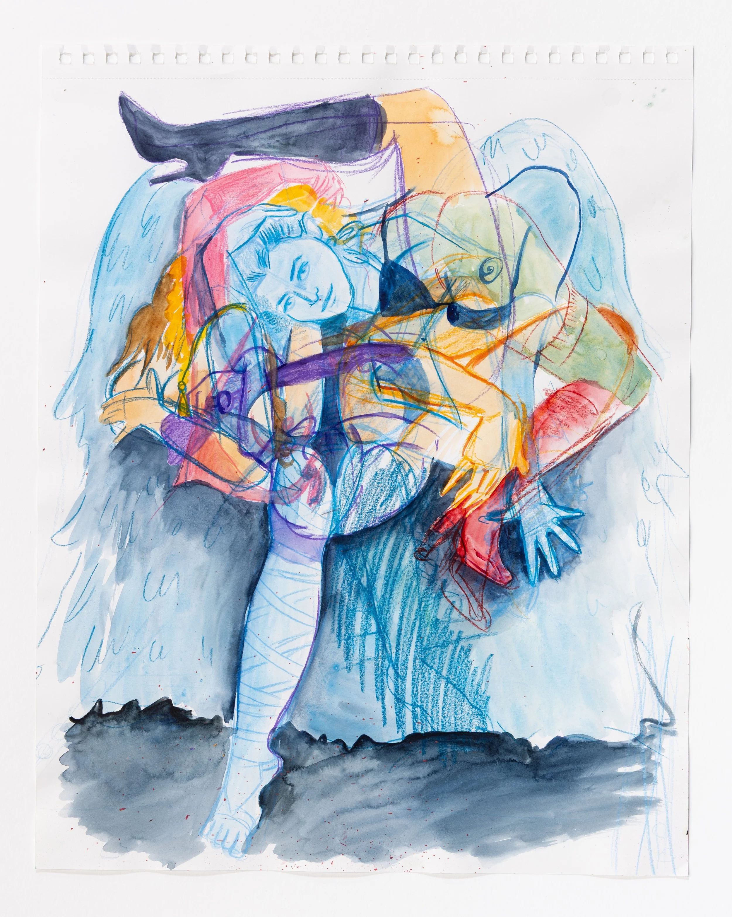  Watercolor and colored pencil on paper, 24×18, 2024. 