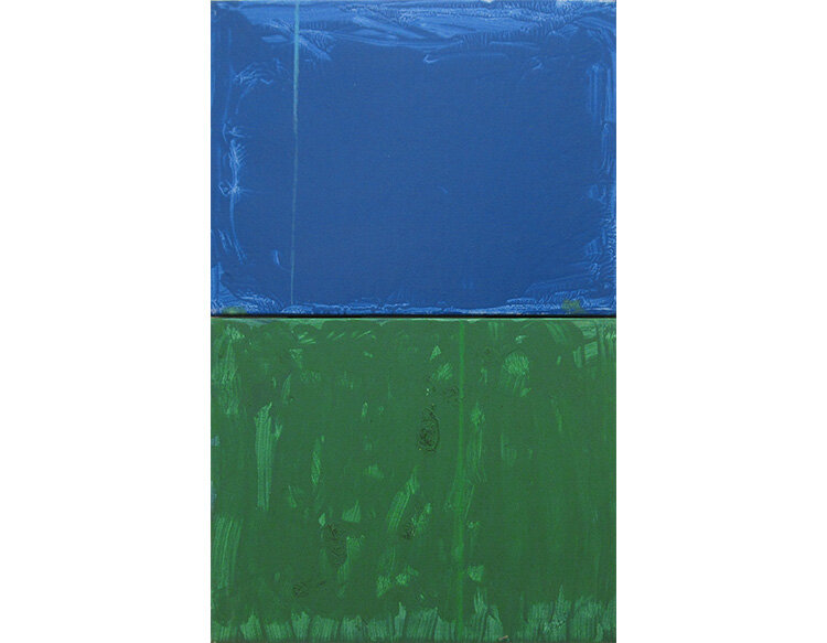  Gerald Jackson Blue Green IND-44 (Diptych), 2018 Acrylic on canvas. 28 x 18 in 