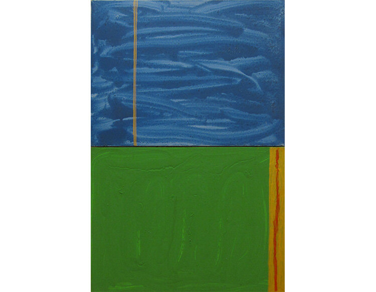  Gerald Jackson Blue Green IND-41 (Diptych), ca.2018 Acrylic on canvas. 24 x 36 in 