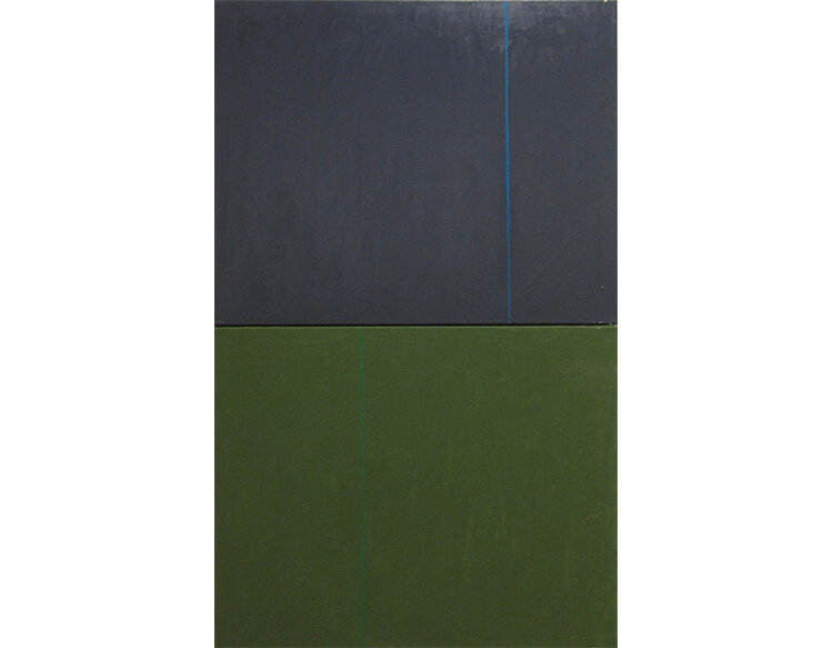  Gerald Jackson Blue Green IND-13 (Diptych), ca.2019 Acrylic on canvas. 48 x 30 in 