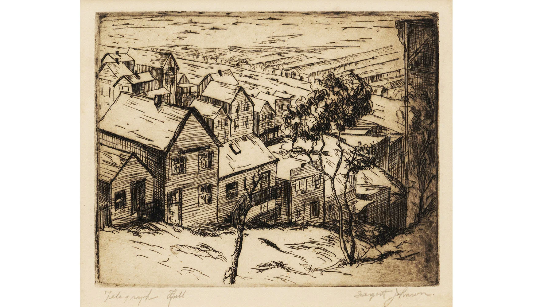  Sargent Johnson Telegraph Hill, c.1927 Etching. 4 1/2 x 5 1/3 in 