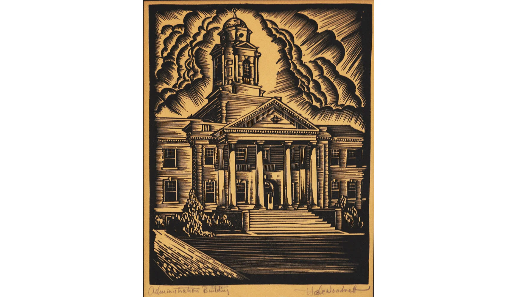  Hale Woodruff Administration Building, c.1931 Linocut. 8 1/2 x 6 3/8 in 