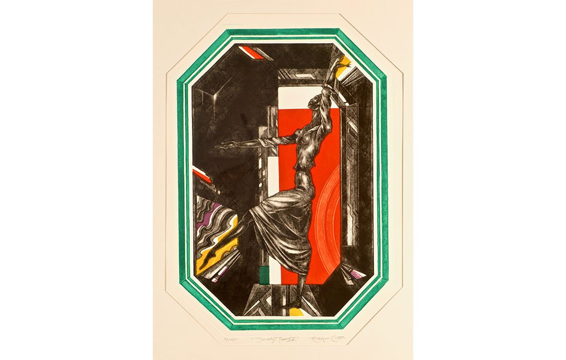  Eldzier Cortor Jewels / Theme II, 1985 Color mezzotint (26 / 125) 23.75 x 17 inches | Frame: 31.25 x 23.25 inches 
