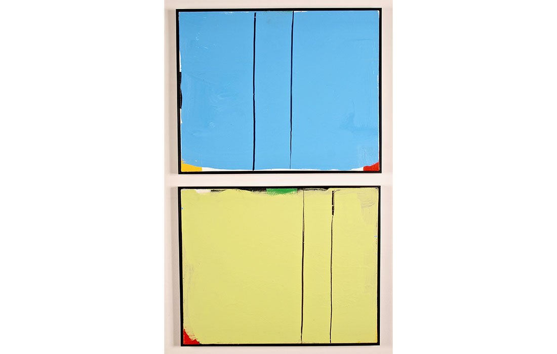  Gerald Jackson Blue Green INC-1, 1989 Acrylic on canvas (Diptych) 24 x 30 inches | Frame: 24.75 x 30.7/8 inches each 