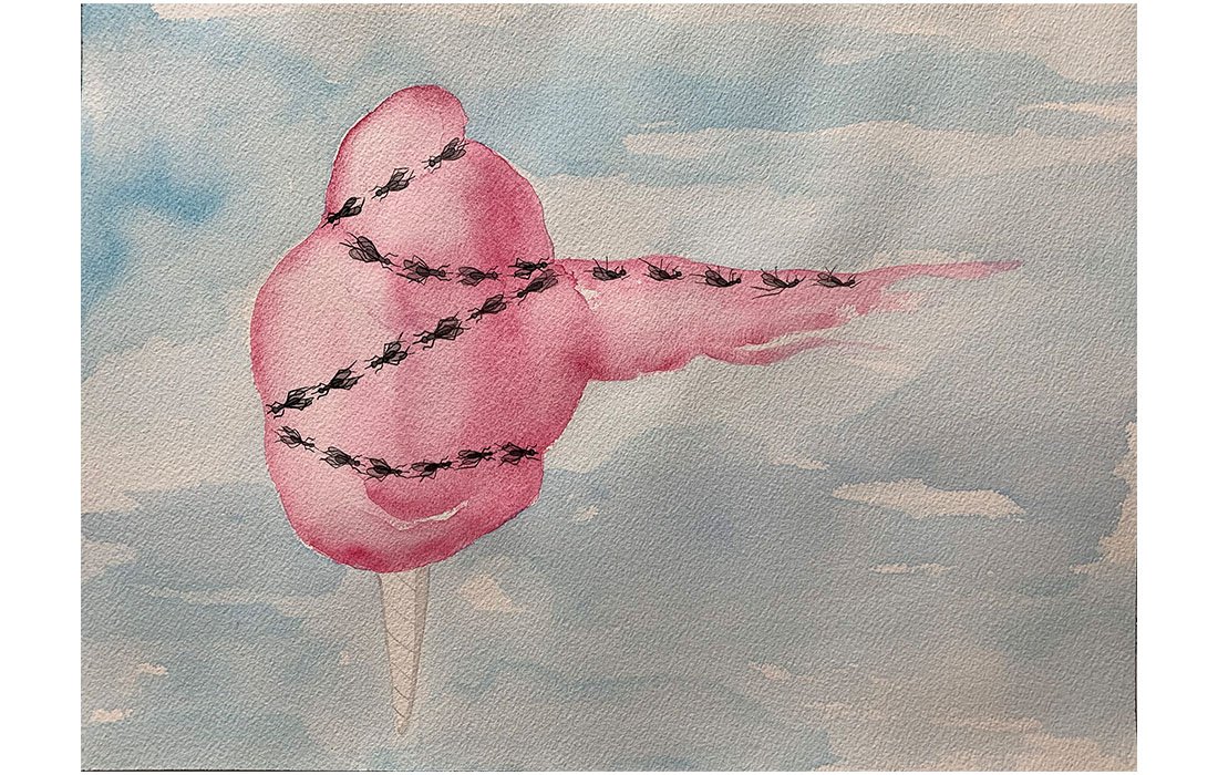  Cotton Candy Garland, 2019 Watercolor on paper mounted on canvas 10 x 14 inches 