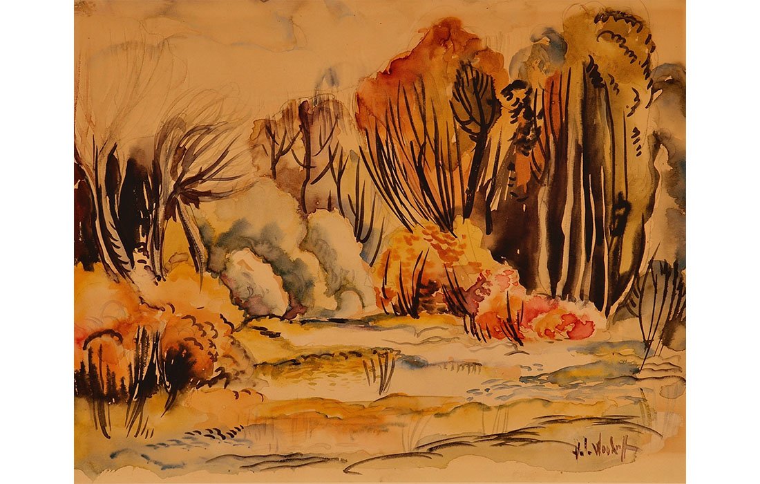  Hale Woodruff Untitled (Southern Landscape), 1931 - 1932 Watercolor 11 1/2" x 14 7/8" 