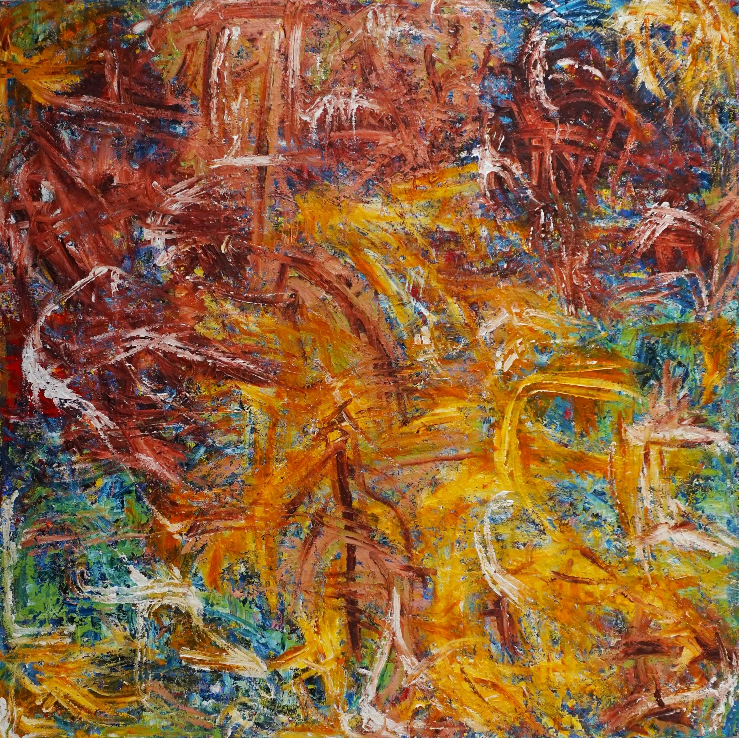 Winter Hymnal, 2014 - 2025 Oil, acrylic and paper on canvas. 36” x 30”