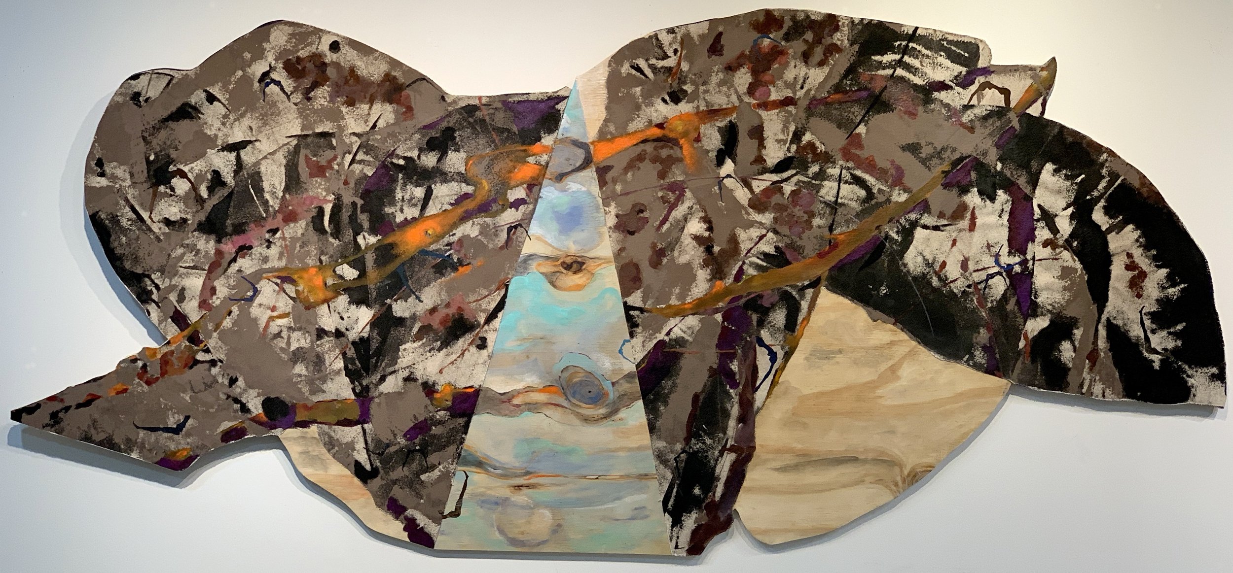 Ft. Washington Park Spirit Tree Series Look All the Way, 2025 Mixed Media on unprimed canvas and plywood. 36” x 77 1/2 x 5”