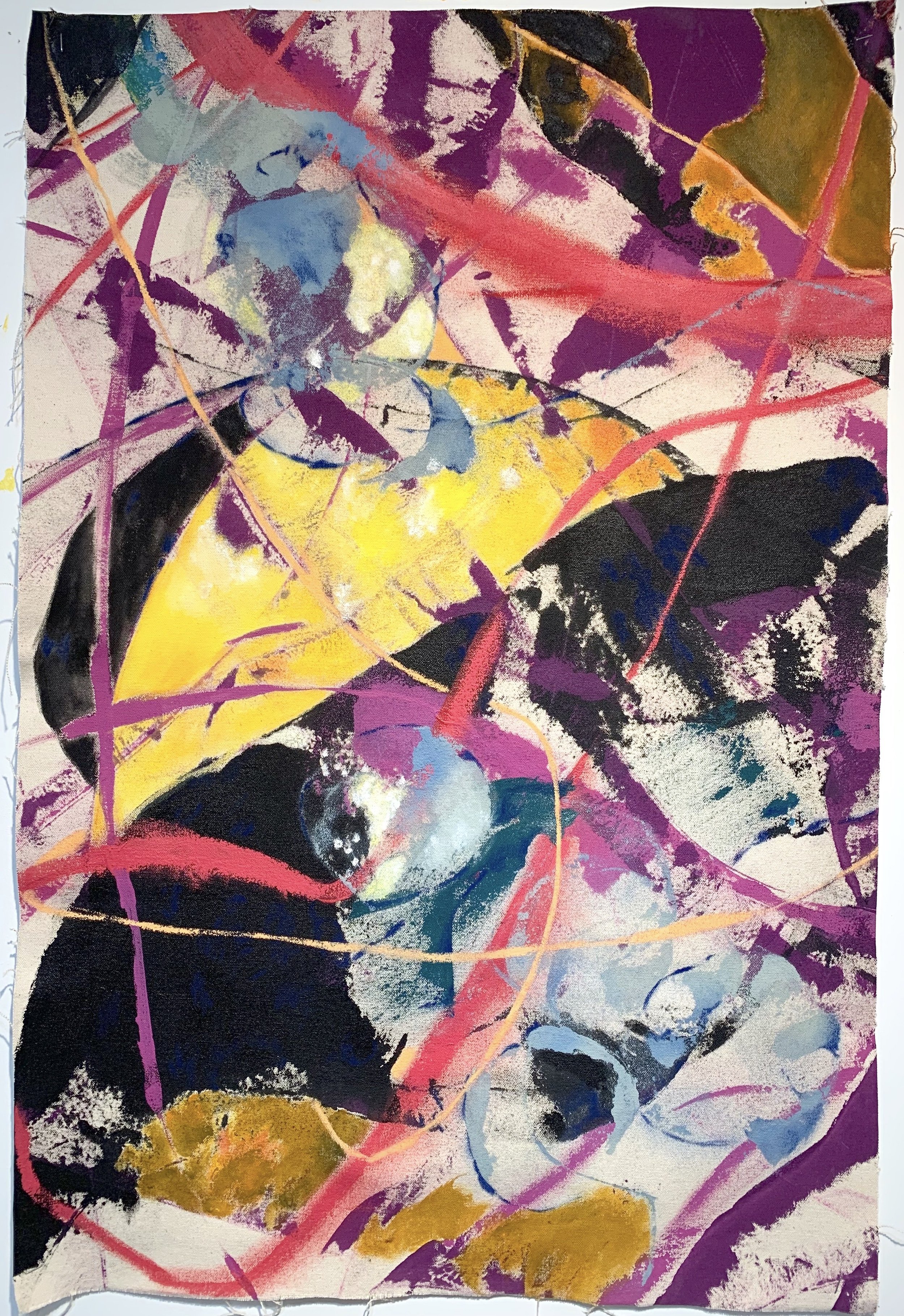 Ft. Washington Park Spirit Tree Series Floating Points in Magenta #1, 2025 Mixed Media on unprimed canvas. 31” x 21”