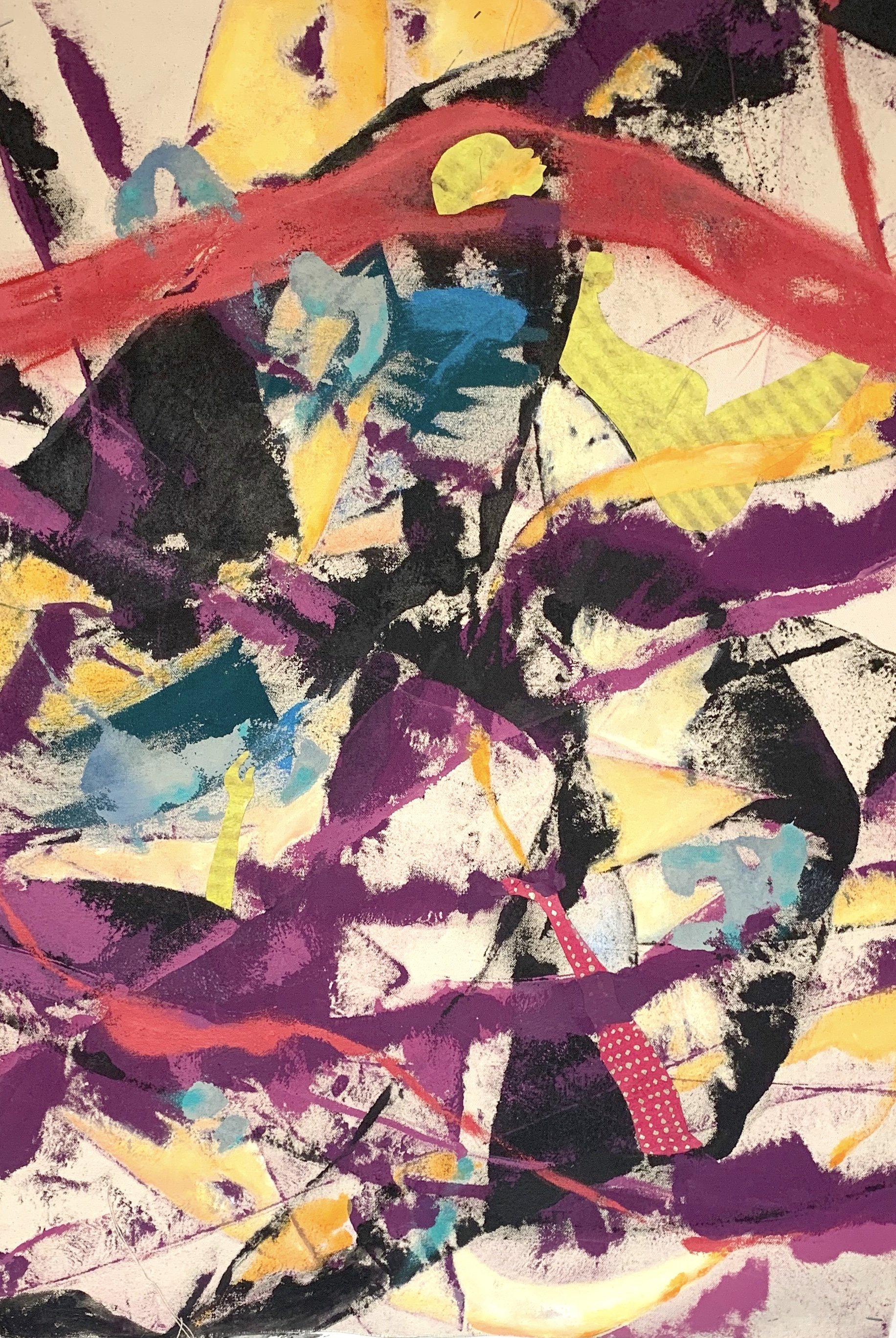 Ft. Washington Park Spirit Tree Series Floating Points in Magenta #3, 2025 Mixed Media on unprimed canvas. 31” x 21”
