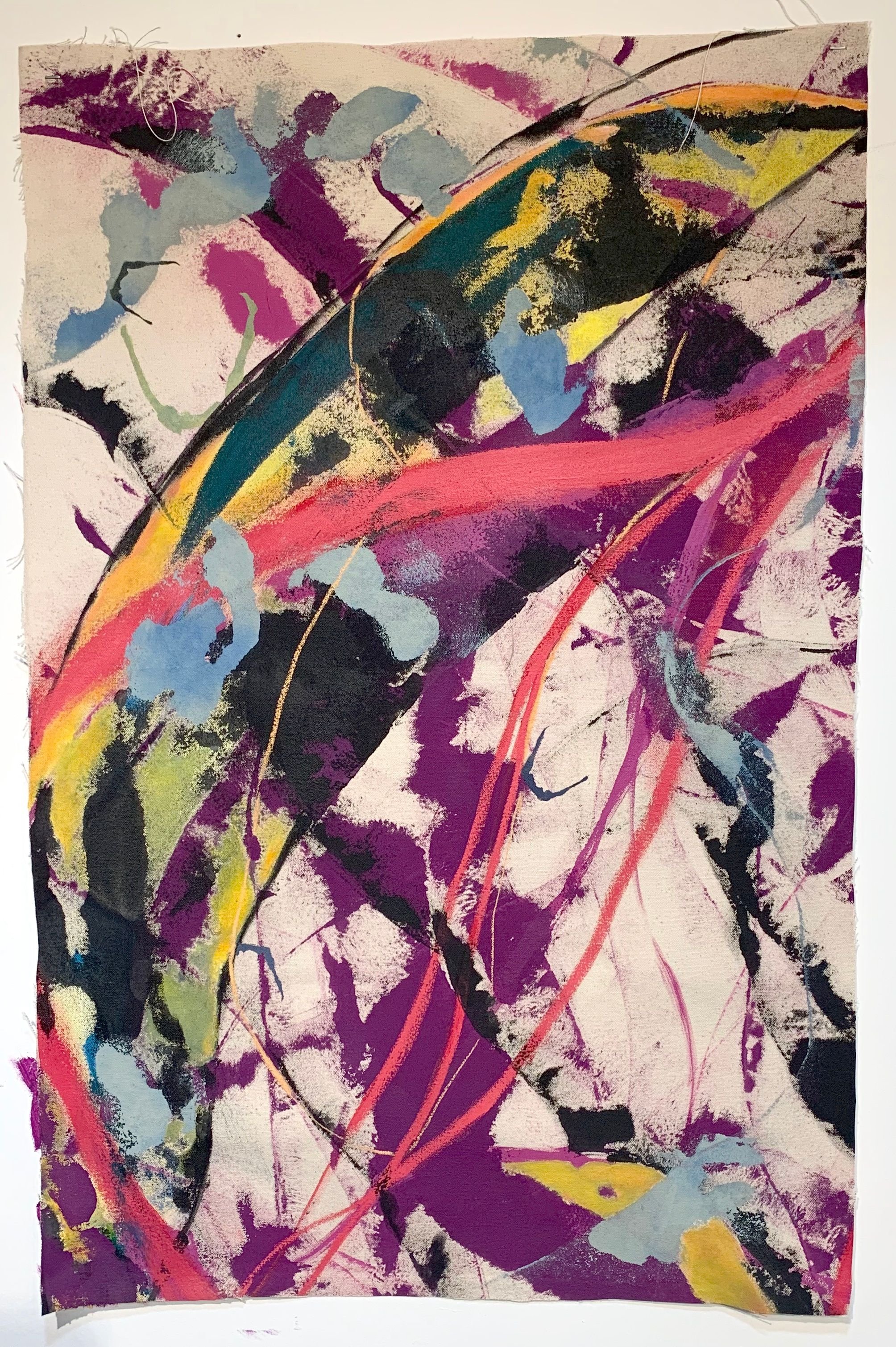 Ft. Washington Park Spirit Tree Series Floating Points in Magenta #5, 2025 Mixed Media on unprimed canvas. 31” x 21”