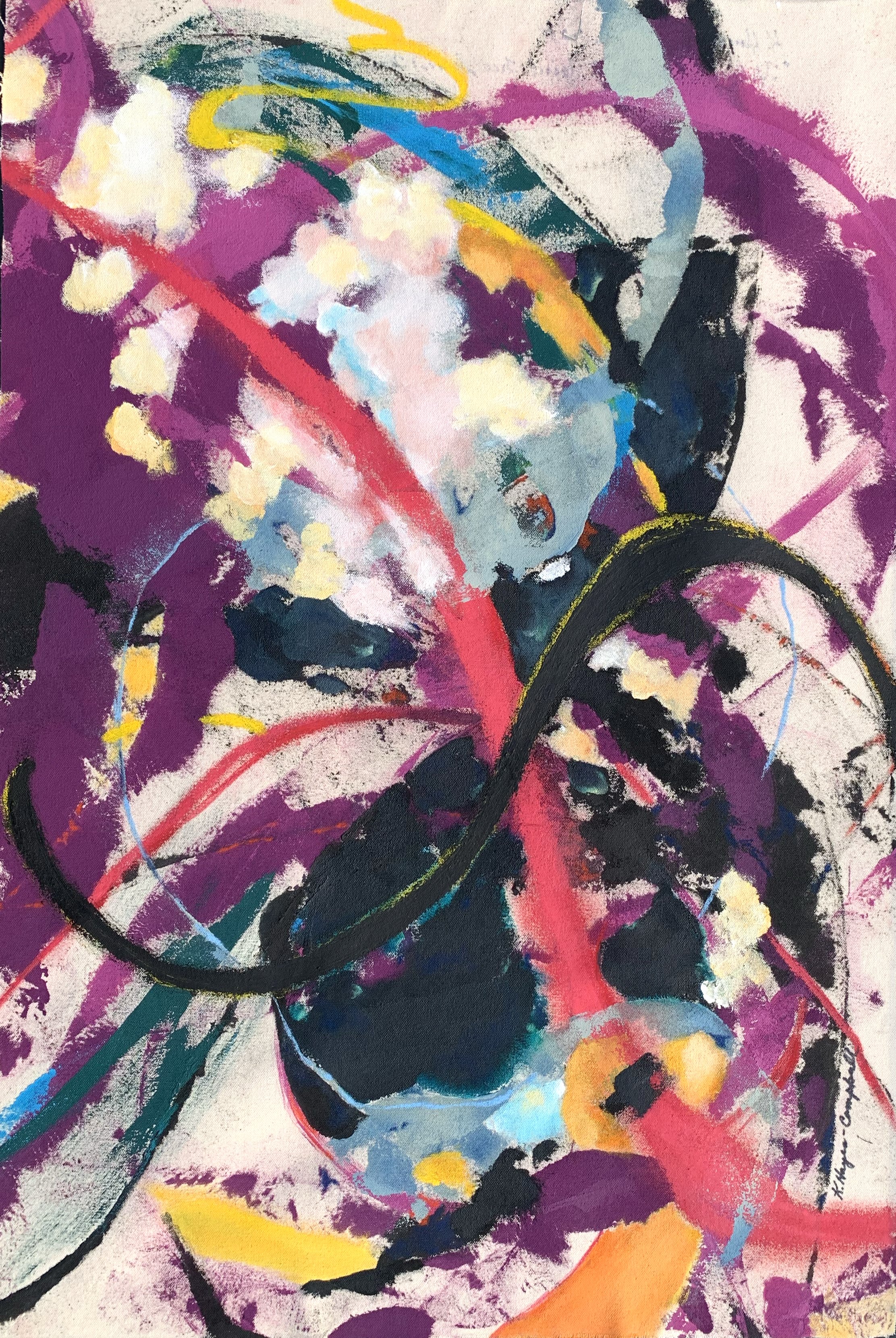 Ft. Washington Park Spirit Tree Series Floating Points in Magenta #6, 2025 Mixed Media on unprimed canvas. 31” x 21”