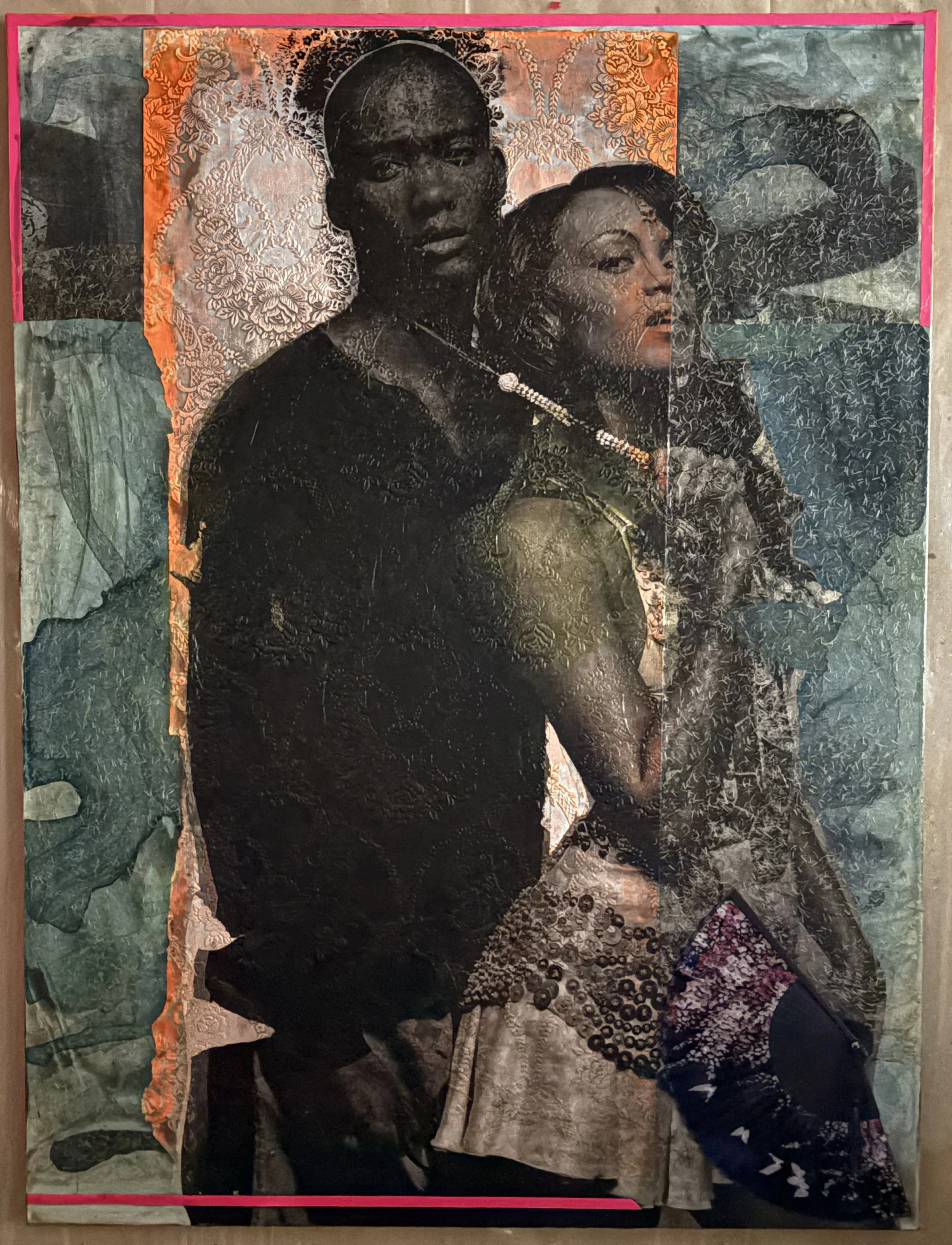 Pop Culture Fan, 2025 Acrollage painting. 48” x 36”