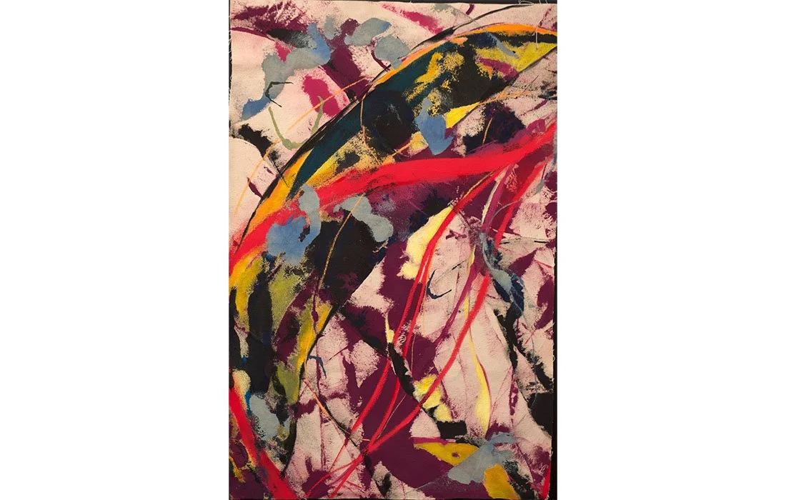 Ft. Washington Park Spirit Tree Series Floating Points in Magenta #5, 2025 Mixed Media on unprimed canvas. 31” x 21”