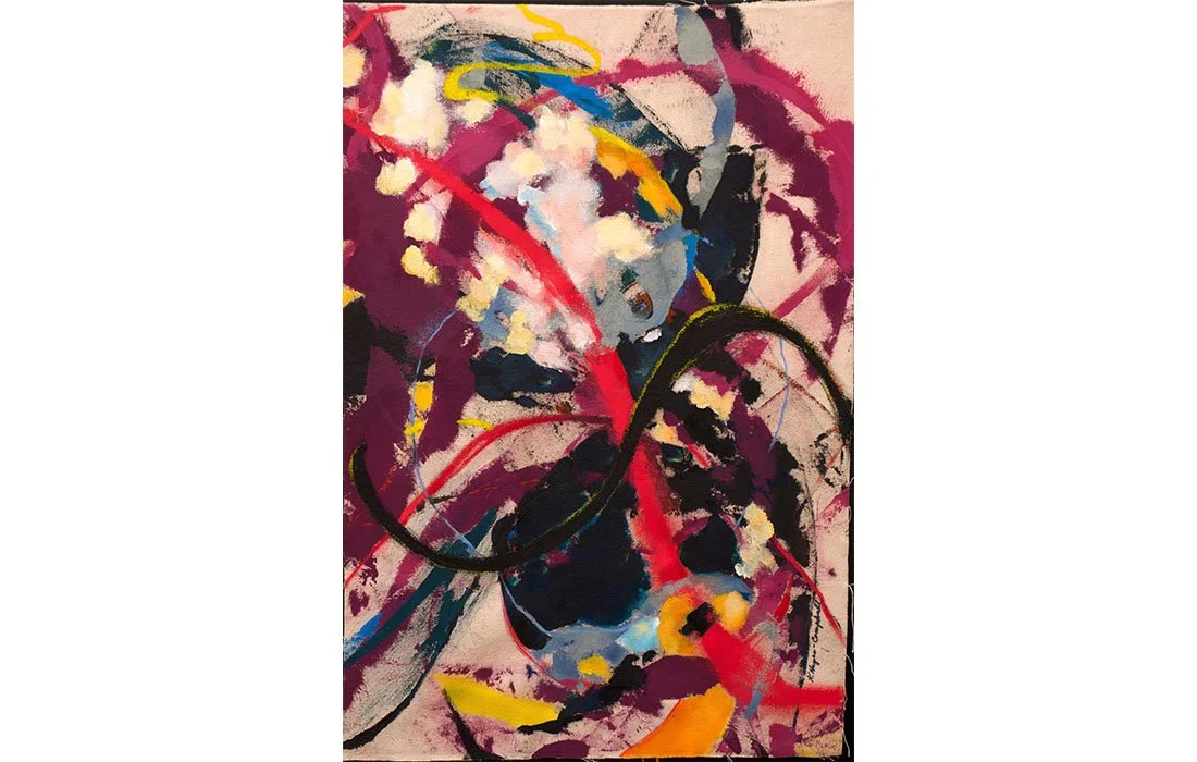 Ft. Washington Park Spirit Tree Series Floating Points in Magenta #6, 2025 Mixed Media on unprimed canvas. 31” x 21”