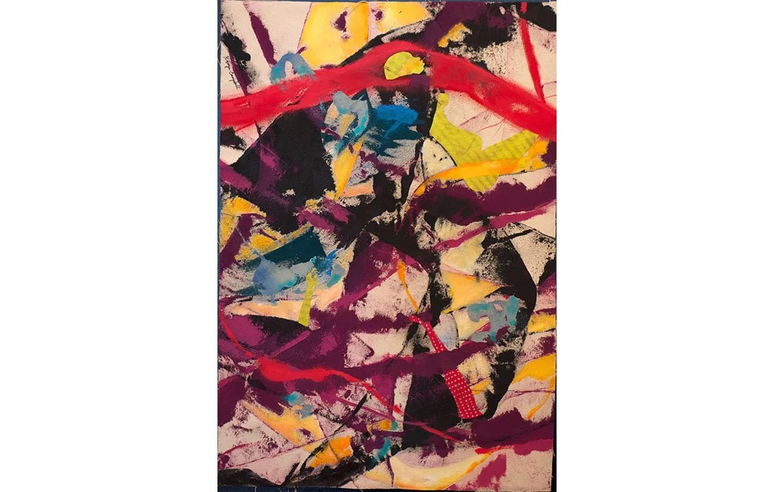Ft. Washington Park Spirit Tree Series Floating Points in Magenta #3, 2025 Mixed Media on unprimed canvas. 31” x 21”