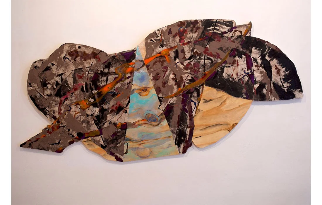 Ft. Washington Park Spirit Tree Series Look All the Way, 2025 Mixed Media on unprimed canvas and plywood. 36” x 77 1/2 x 5”