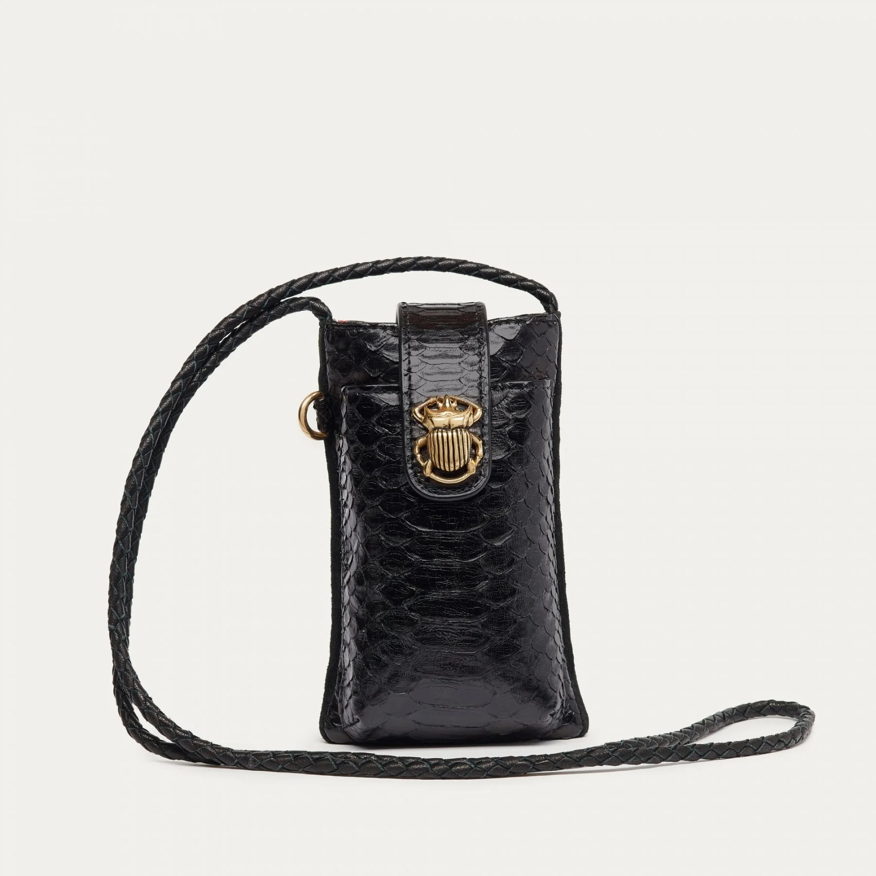 Claris Virot - Etui DOUBLE MARCUS Python et Cuir Noir