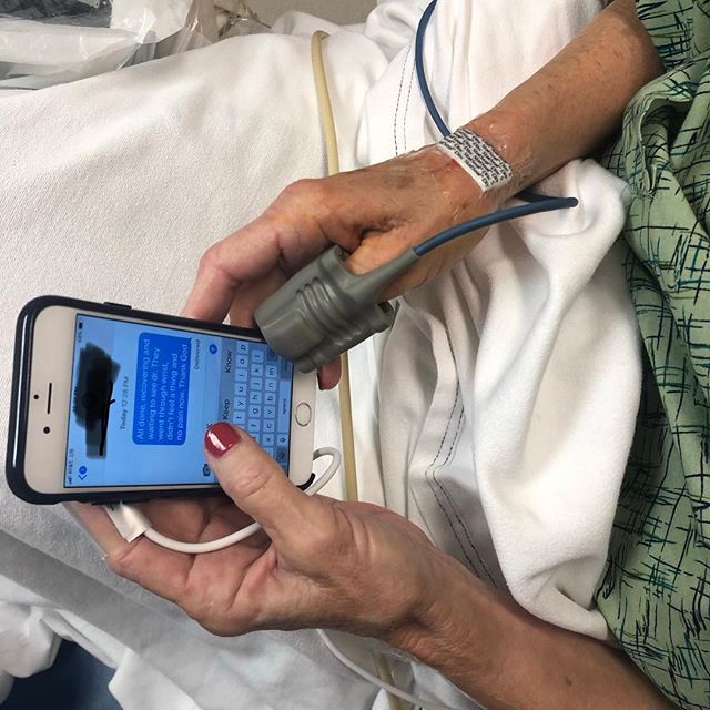 You can&rsquo;t make this stuff up. Went to talk to my patient 30 min.  after distal radial access for a cerebral angio, and she&rsquo;s sitting up in bed texting (using the right hand - see the small bandage) a friend about how well the procedure we